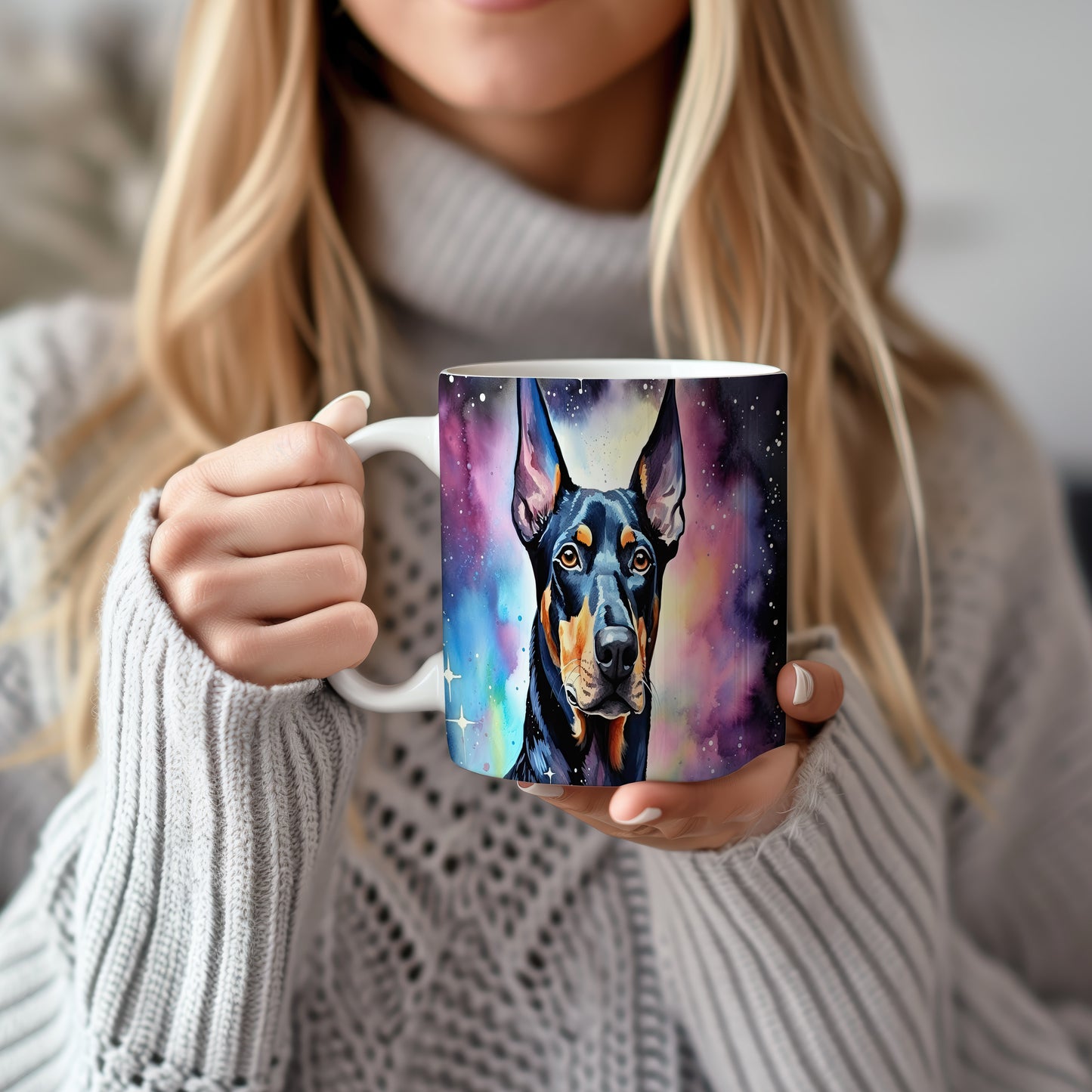 Hrnek s Dobermanem a barevným efektem