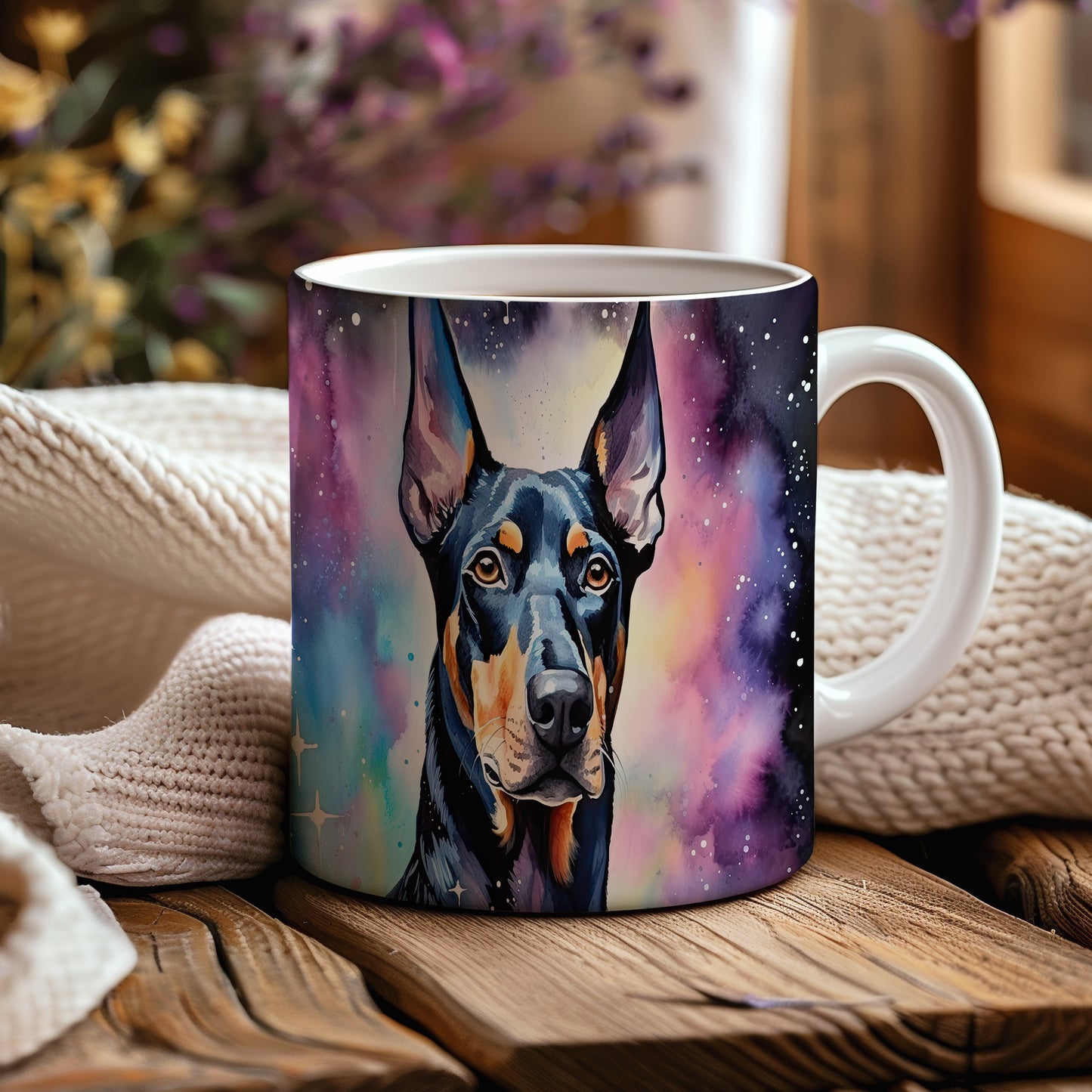 Hrnek s Dobermanem a barevným efektem