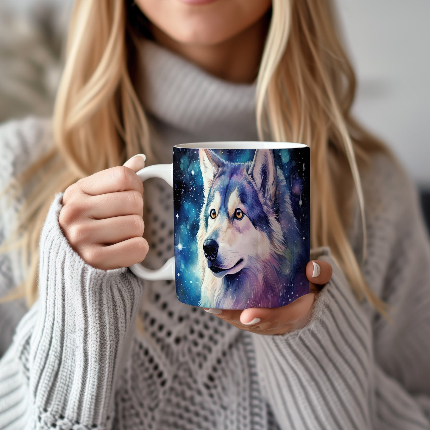Hrnek s huskym na noční obloze