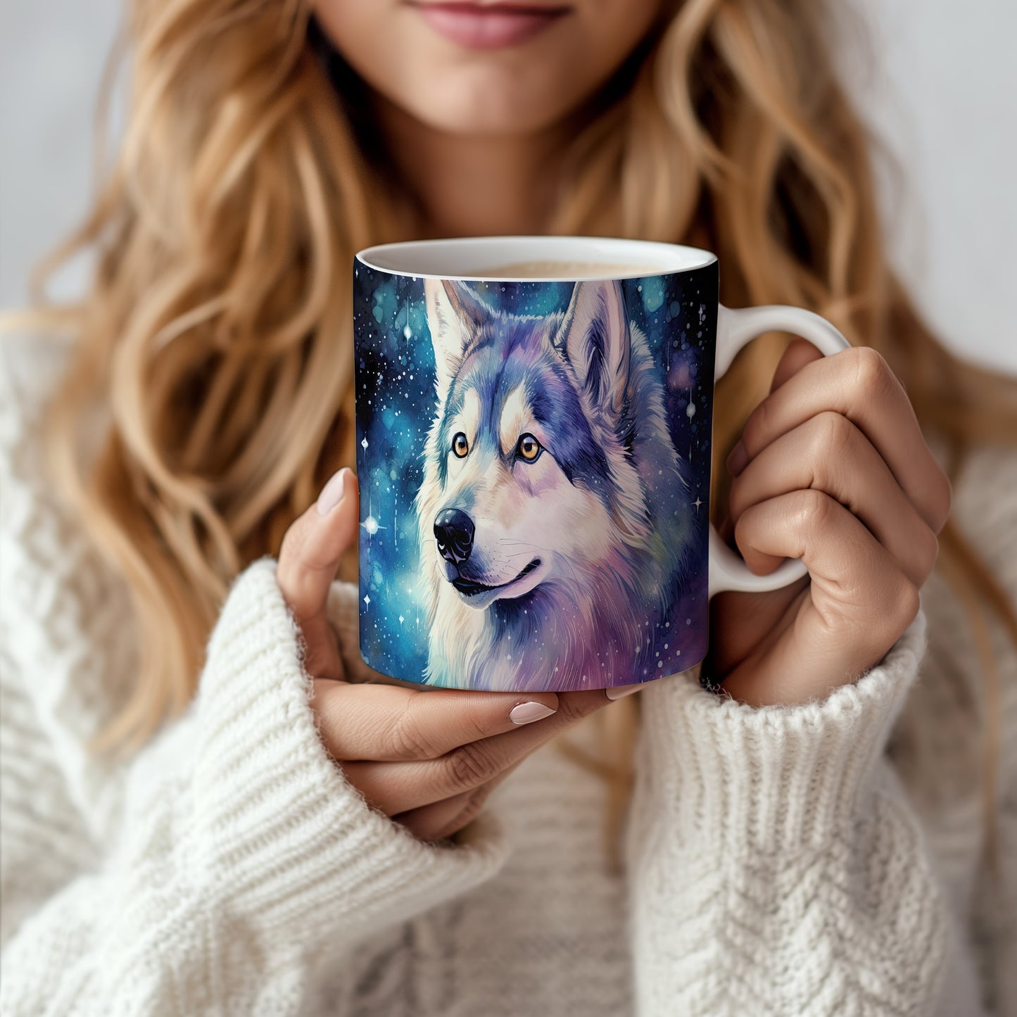 Hrnek s huskym na noční obloze