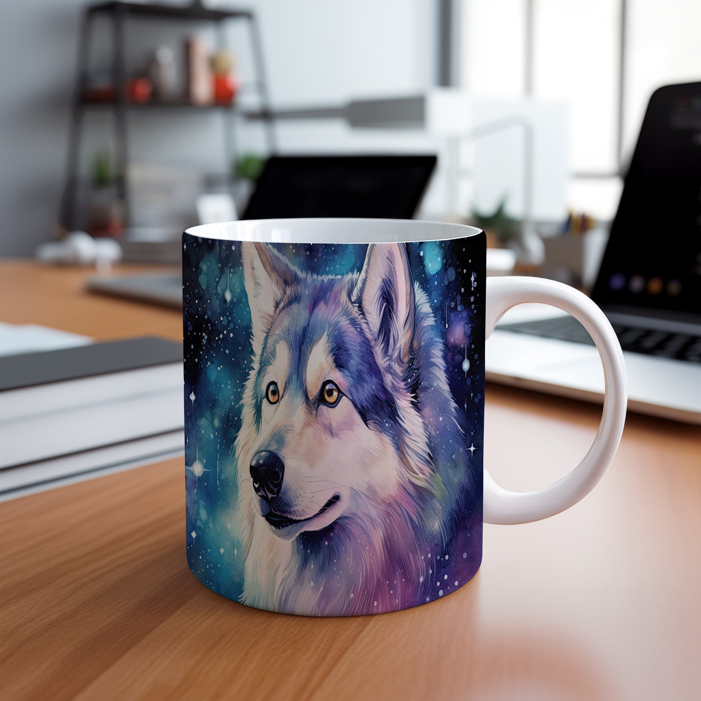 Hrnek s huskym na noční obloze