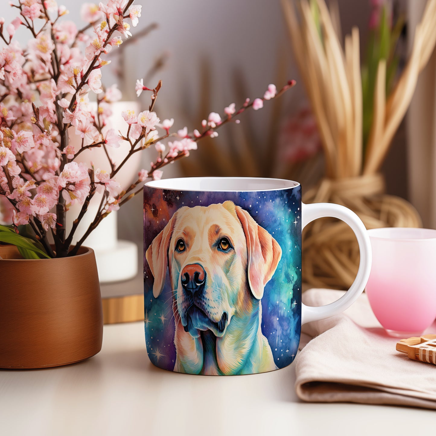 Hrnek s labradorem v kosmickém snění