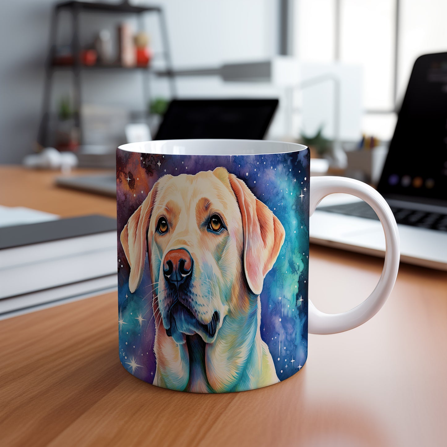 Hrnek s labradorem v kosmickém snění