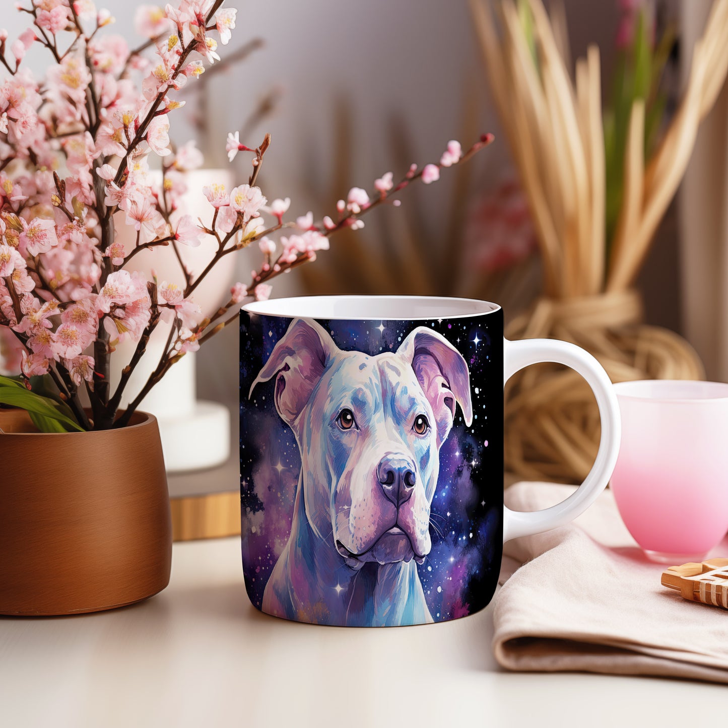 Hrnek s pitbullem v galaxii - buldoček v kosmu