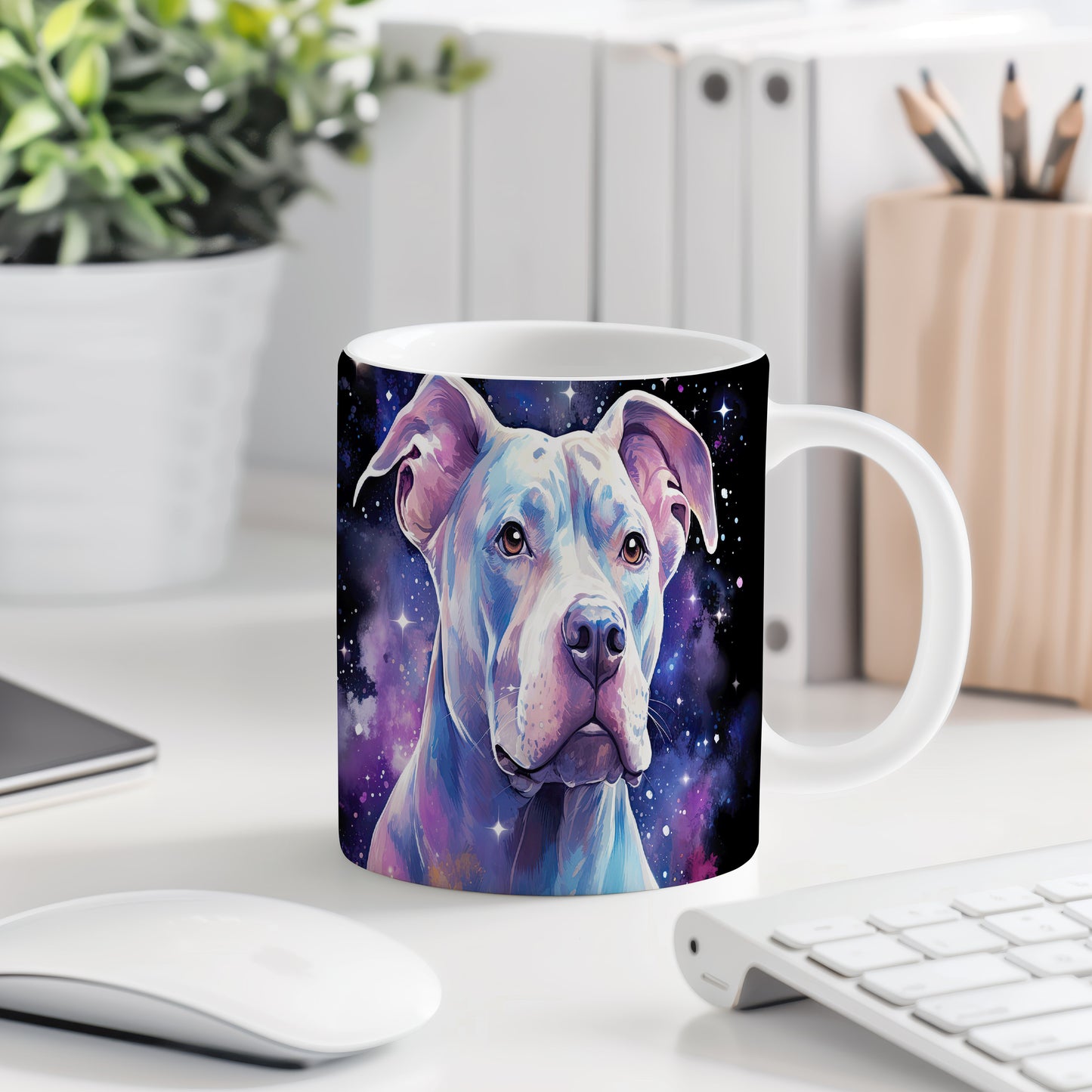 Hrnek s pitbullem v galaxii - buldoček v kosmu