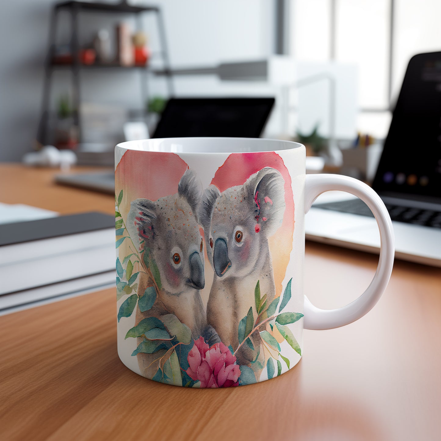 Hrnek s koalami a květinami
