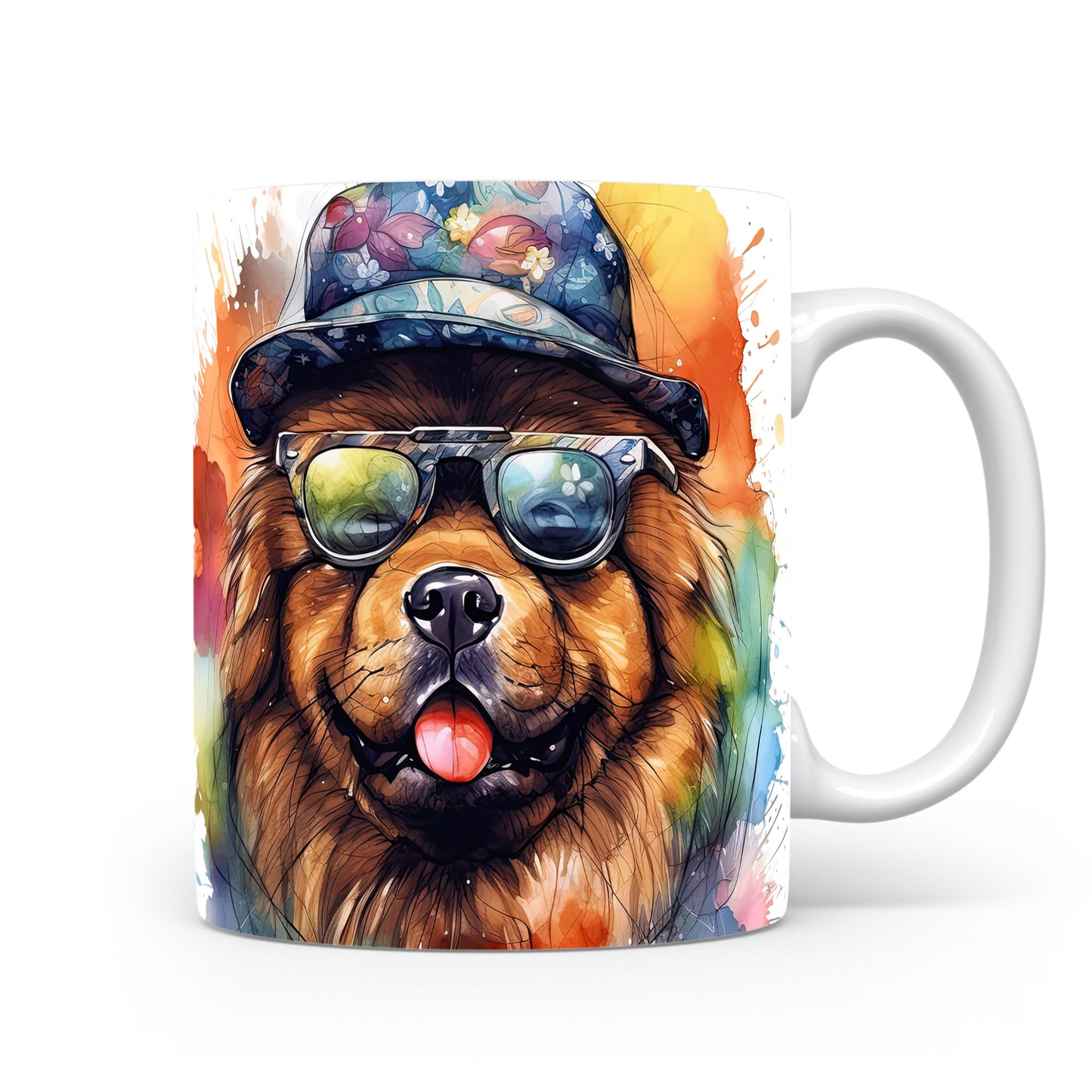 Hrnek s módním chow chow v klobouku