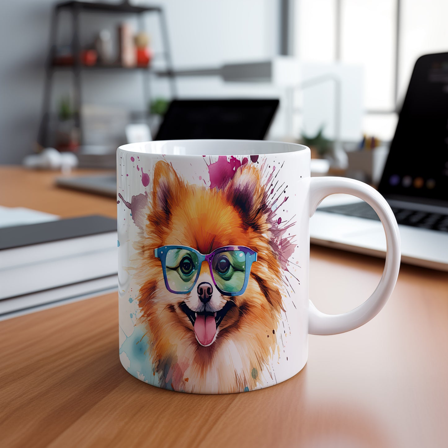 Hrnek s roztomilým pomeranianem v brýlích