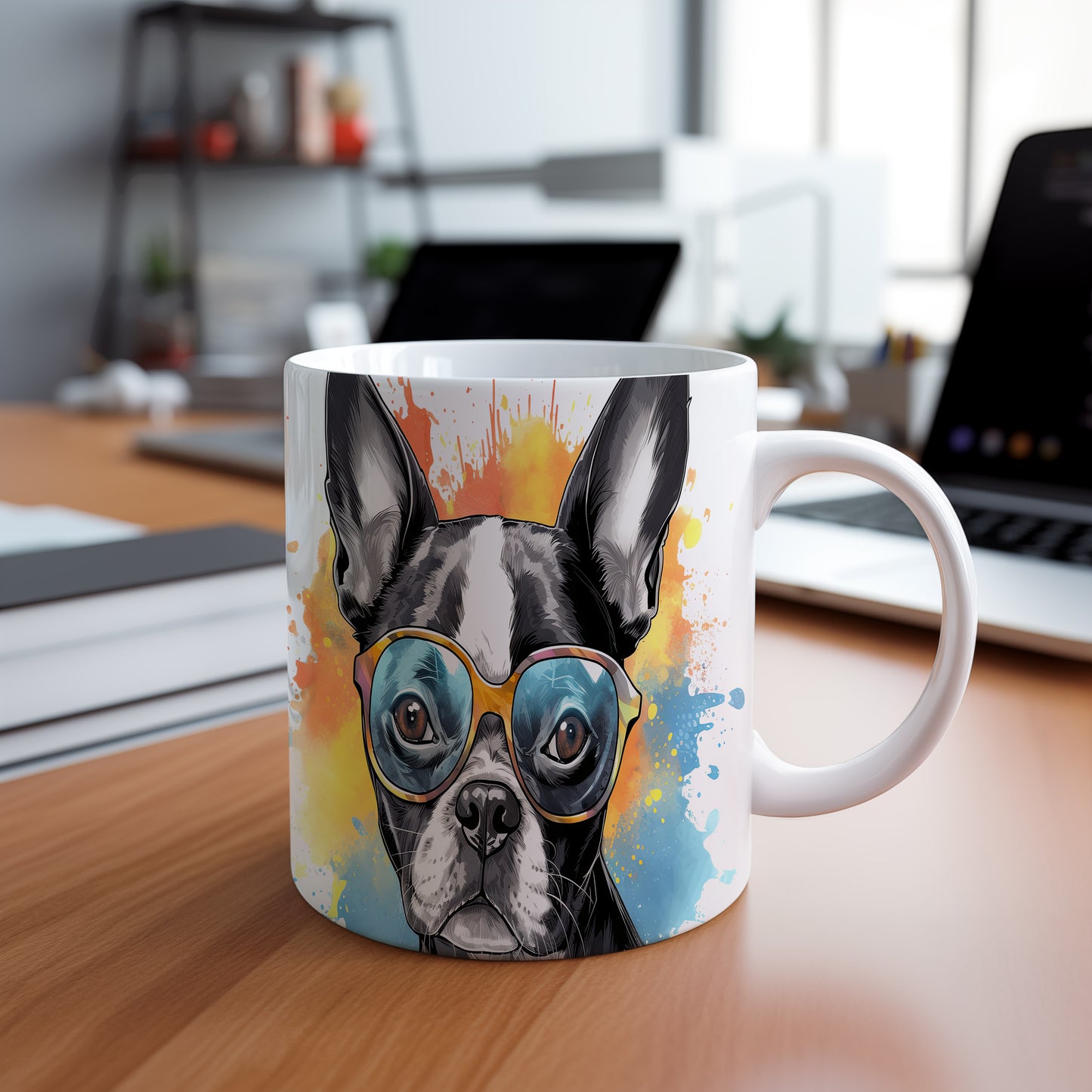 Hrnek s francouzským buldočkem v brýlích