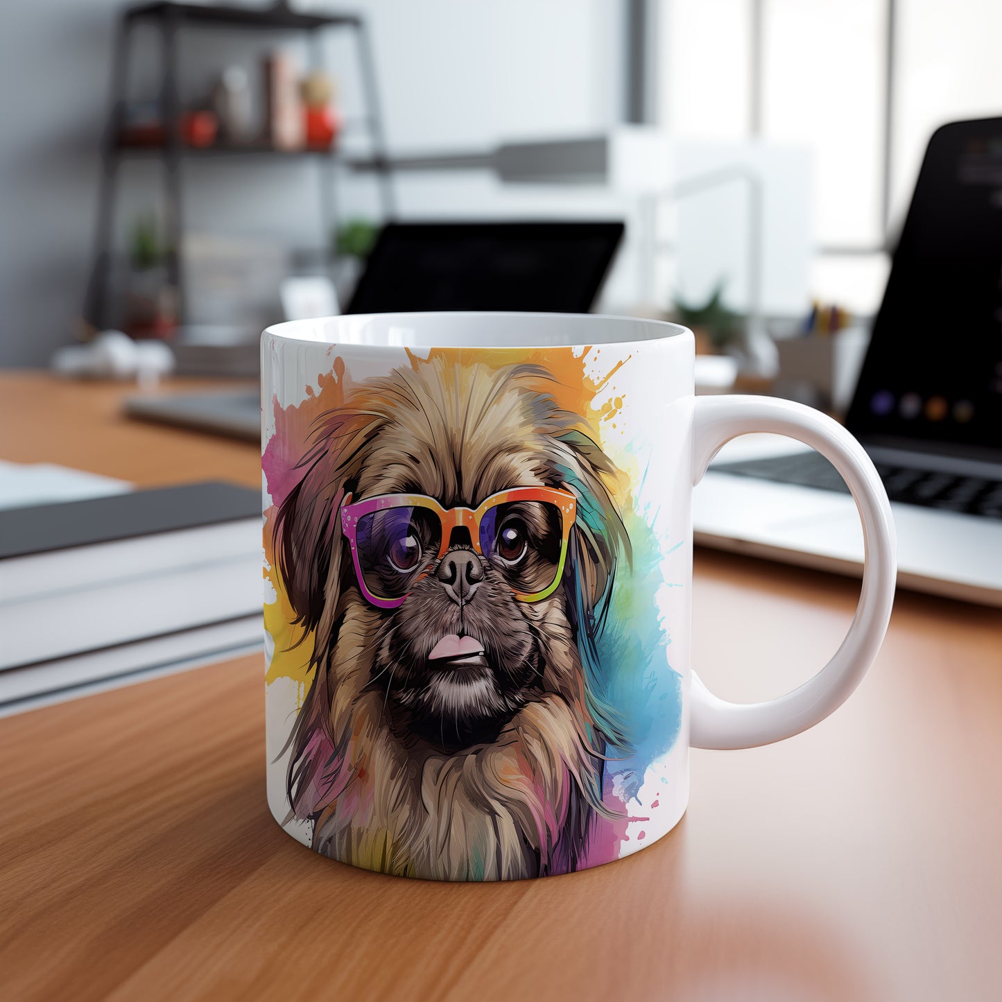 Hrnek s roztomilým pejskem v brýlích – výrazným designem