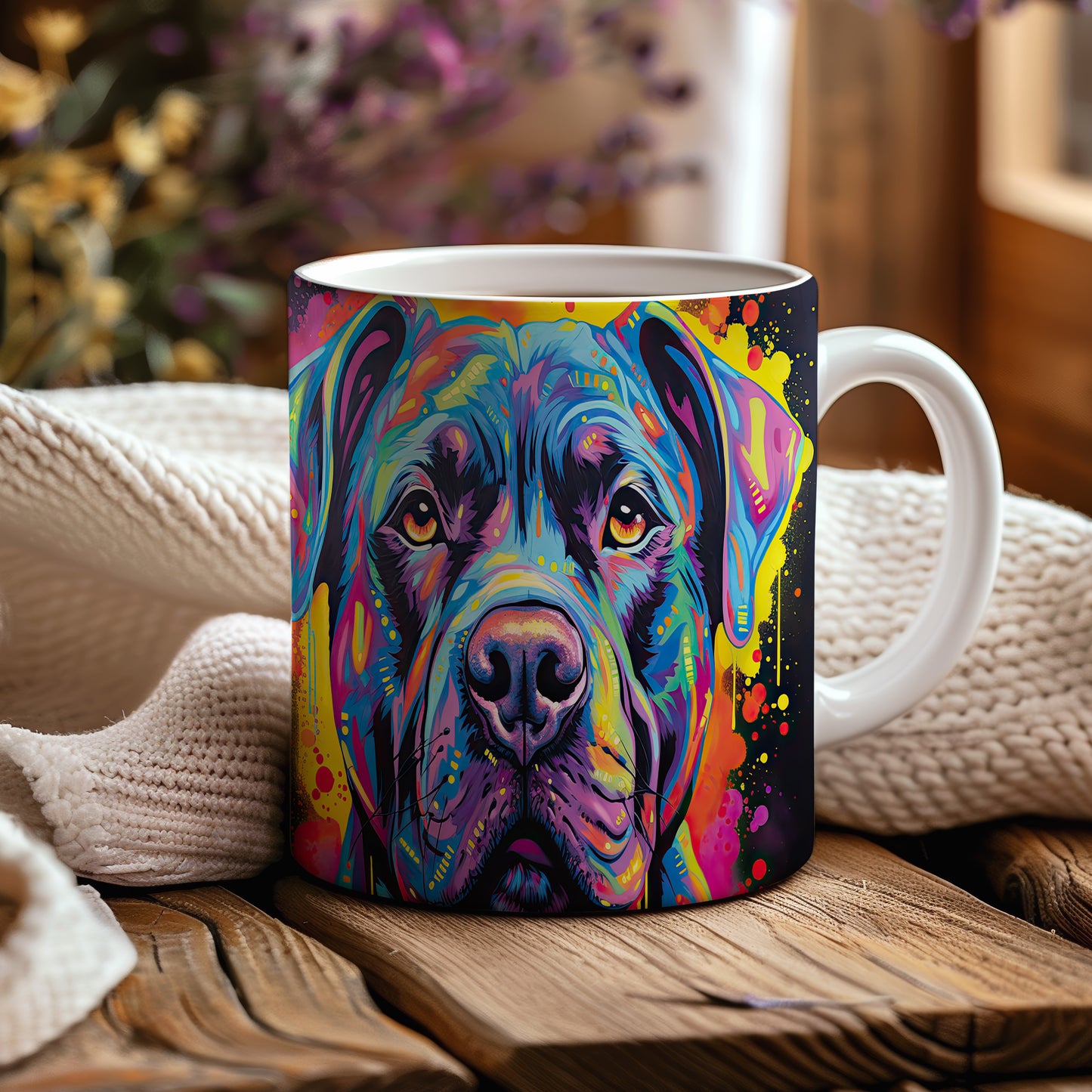 Hrnek s barevným Cane Corso v uměleckém stylu