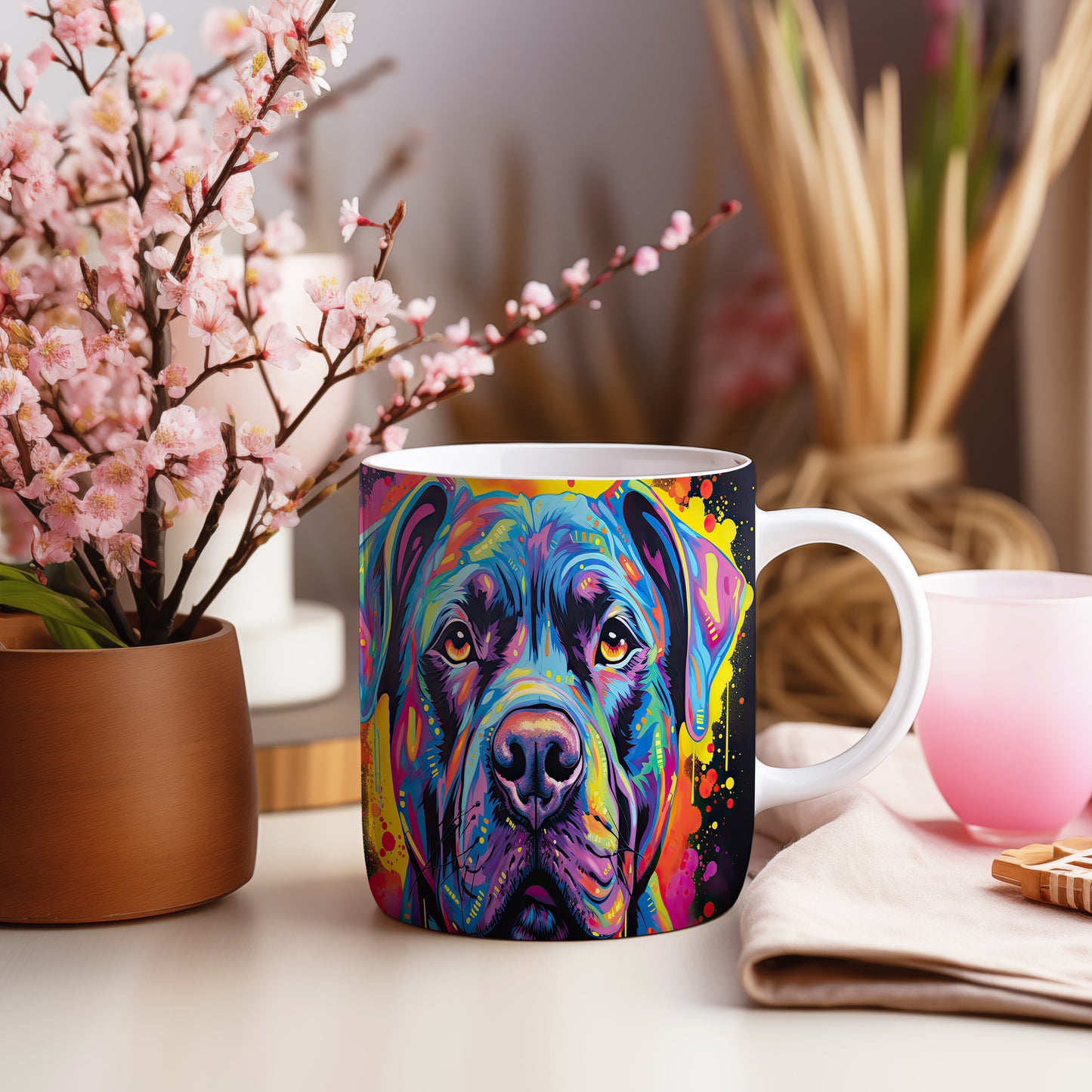 Hrnek s barevným Cane Corso v uměleckém stylu