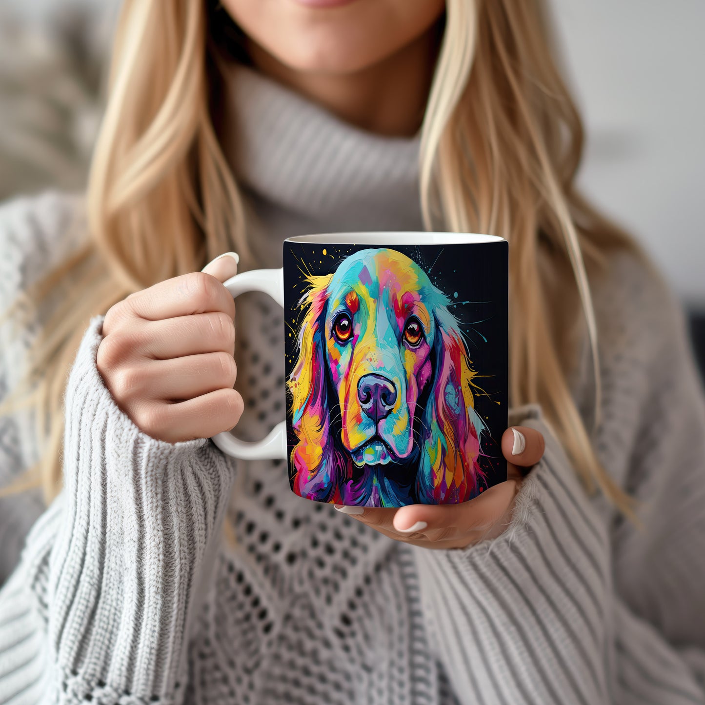 Hrnek s kokršpanělem v pop-art stylu