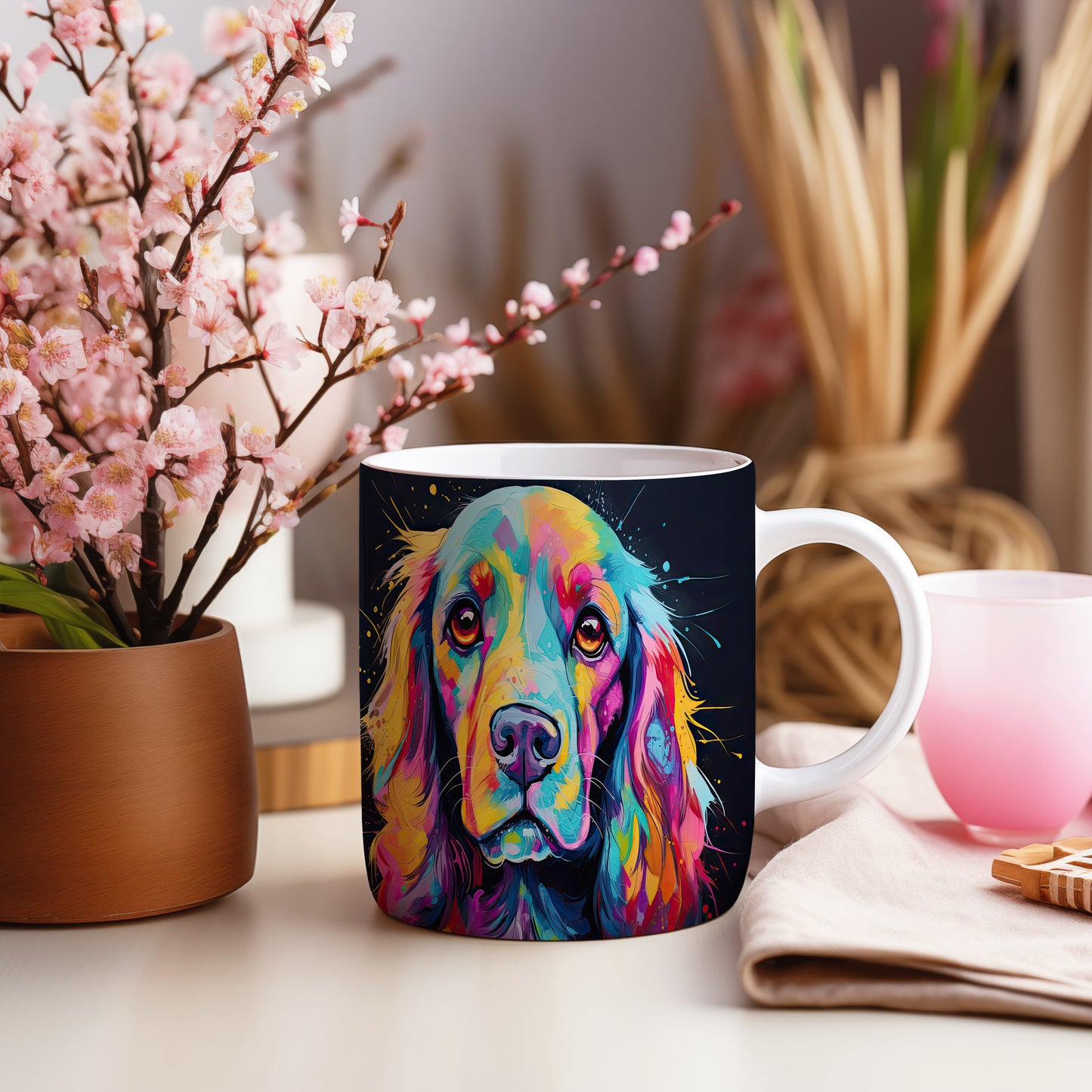 Hrnek s kokršpanělem v pop-art stylu