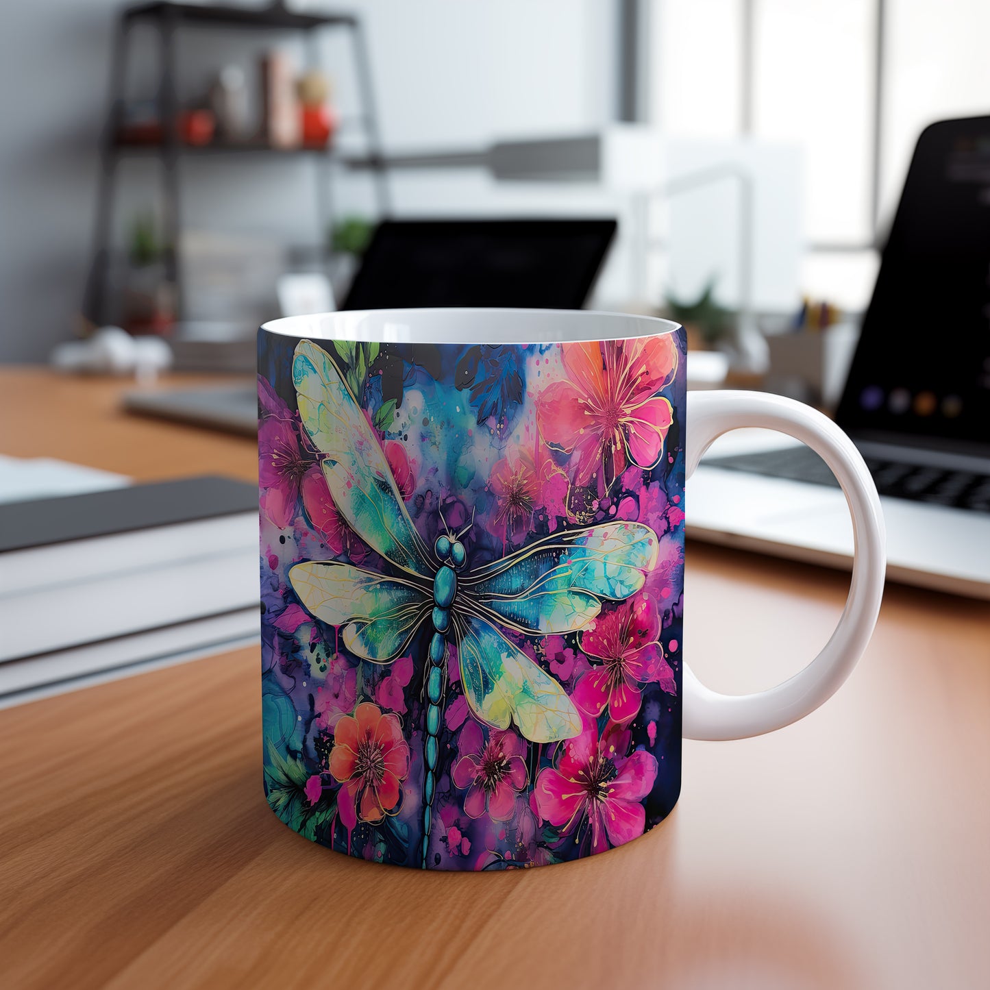 Hrnek s barevnou vážkou – roztomilým motivem