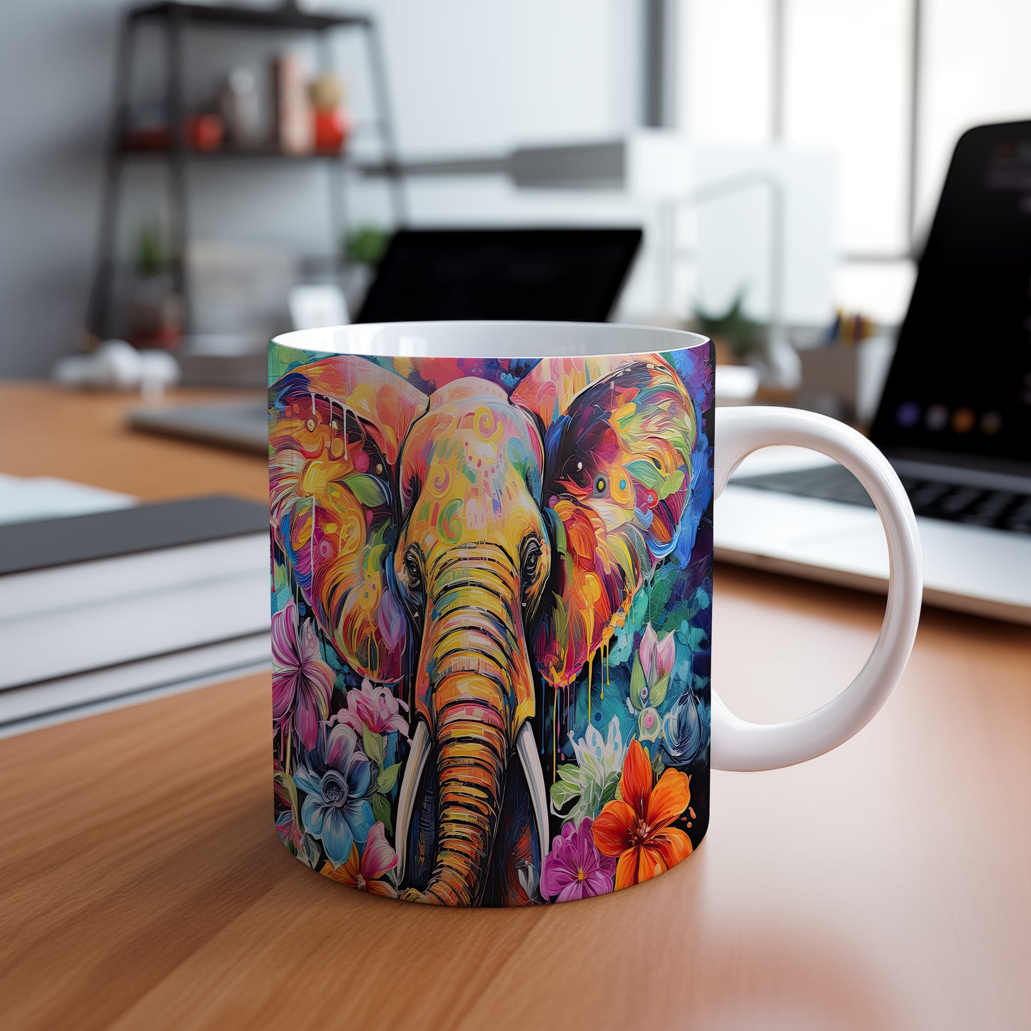 Hrnek s barevným slonem – kontrastním vzhledem