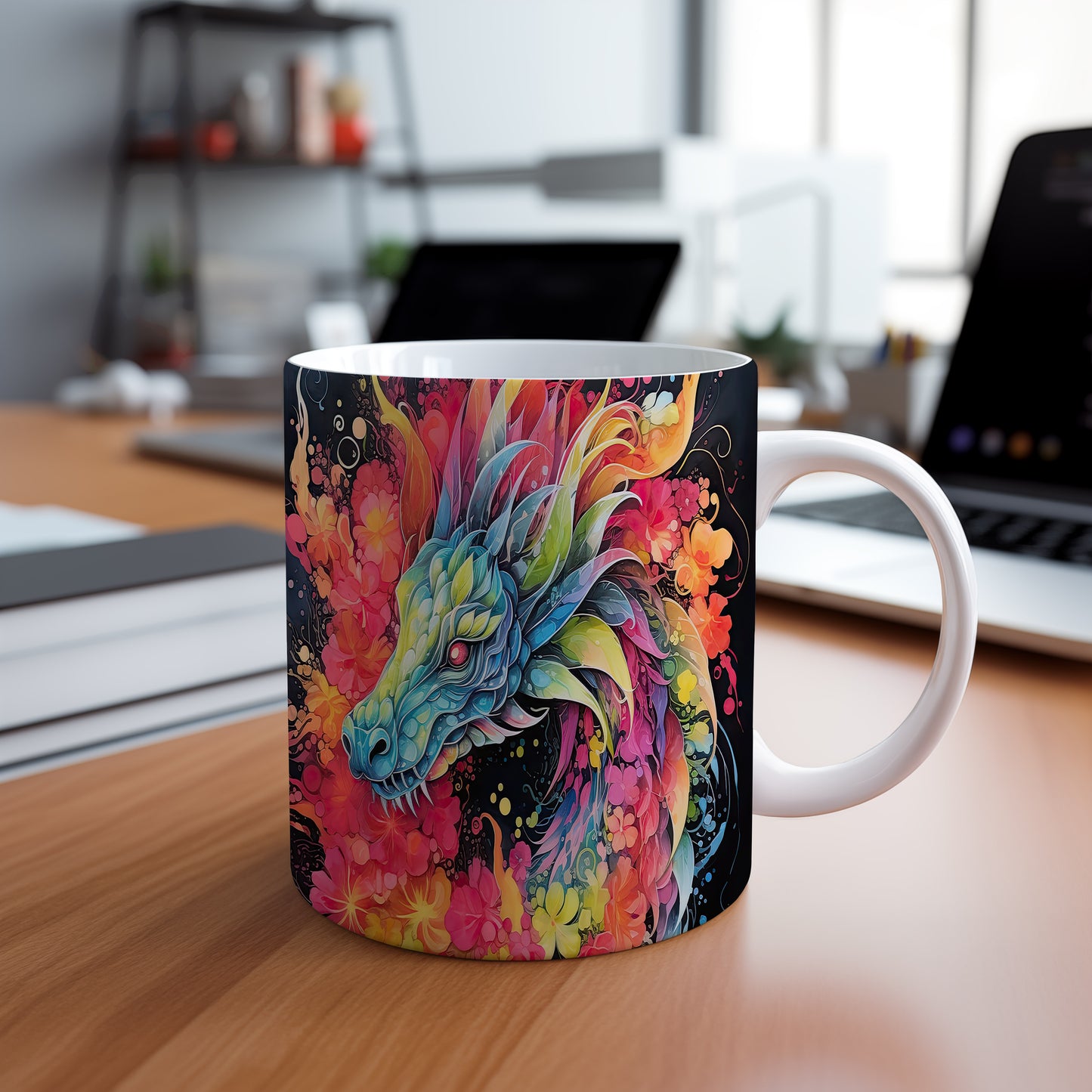 Hrnek s barevným drakem – modrými detaily