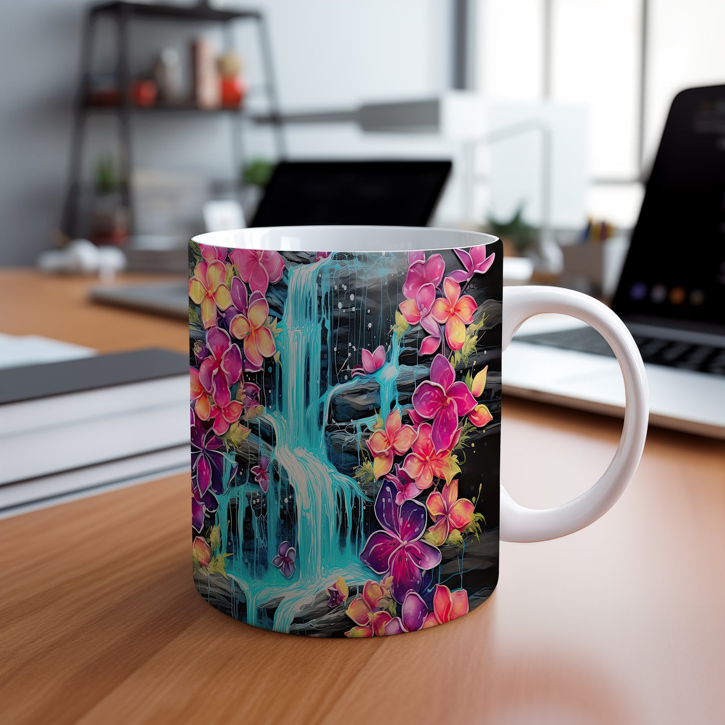 Hrnek s květinovým motivem – komiksovým stylem