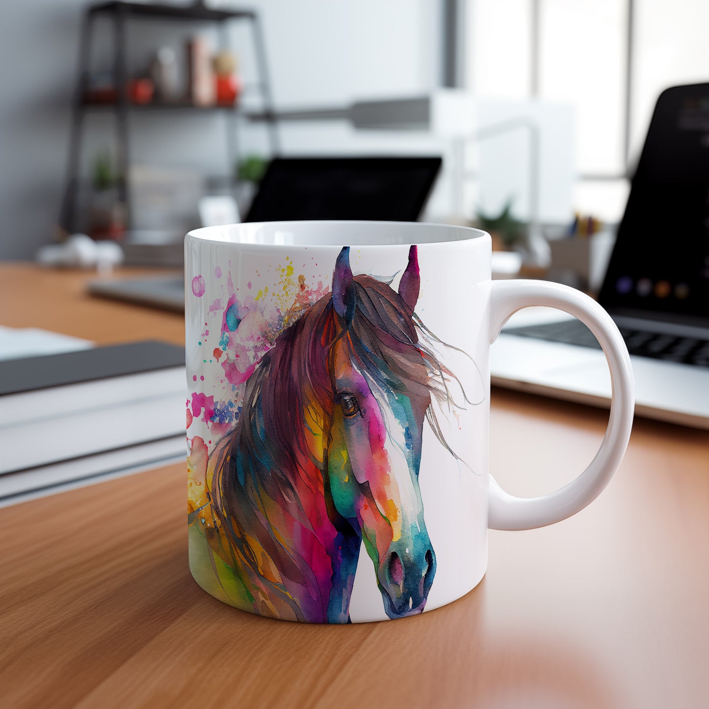 Hrnek s barevným koněm – jemnými detaily