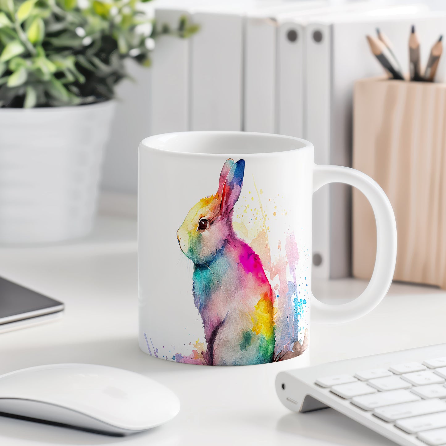 Hrnek s barevným králíkem – výrazným designem