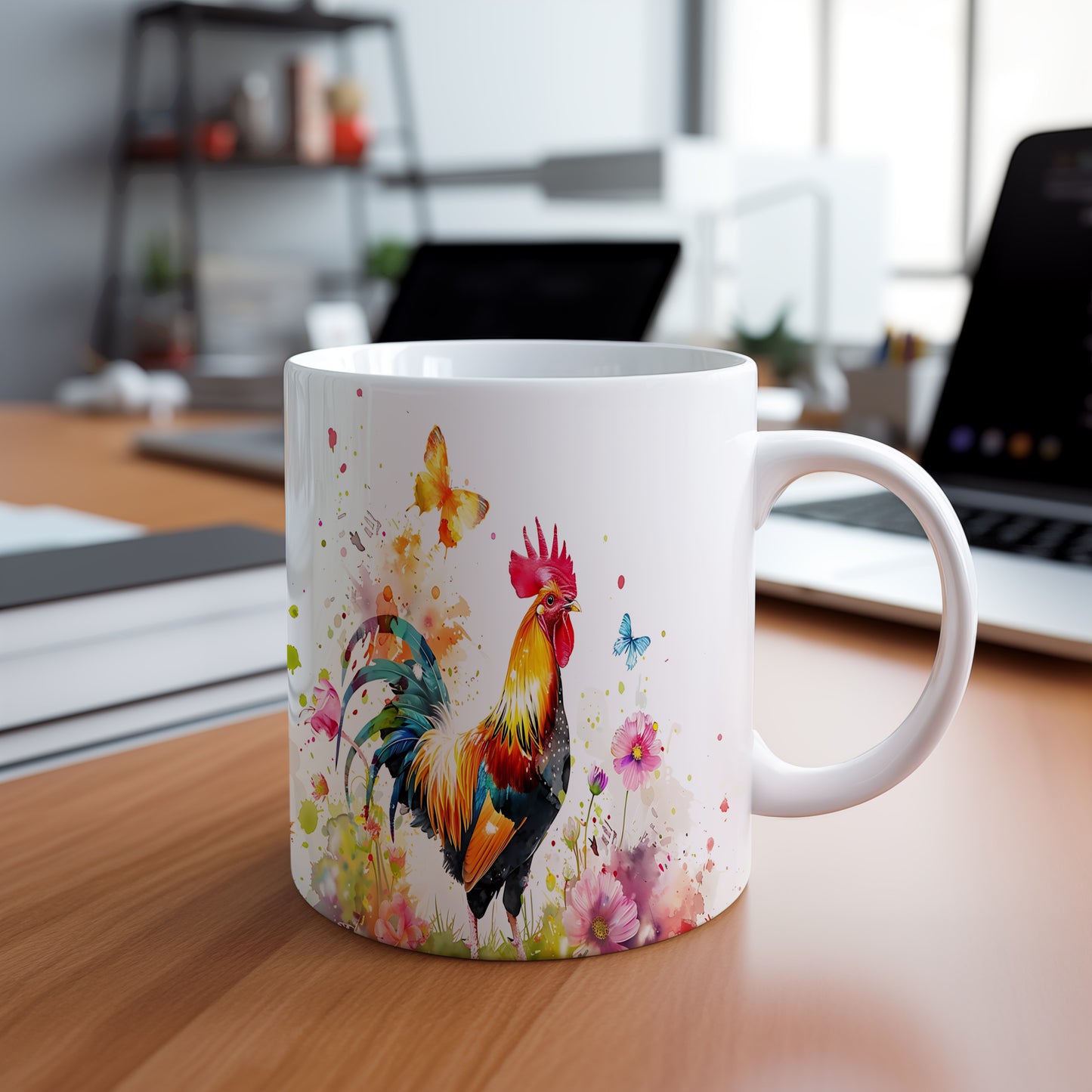 Hrnek s barevným kohoutem – modrými detaily