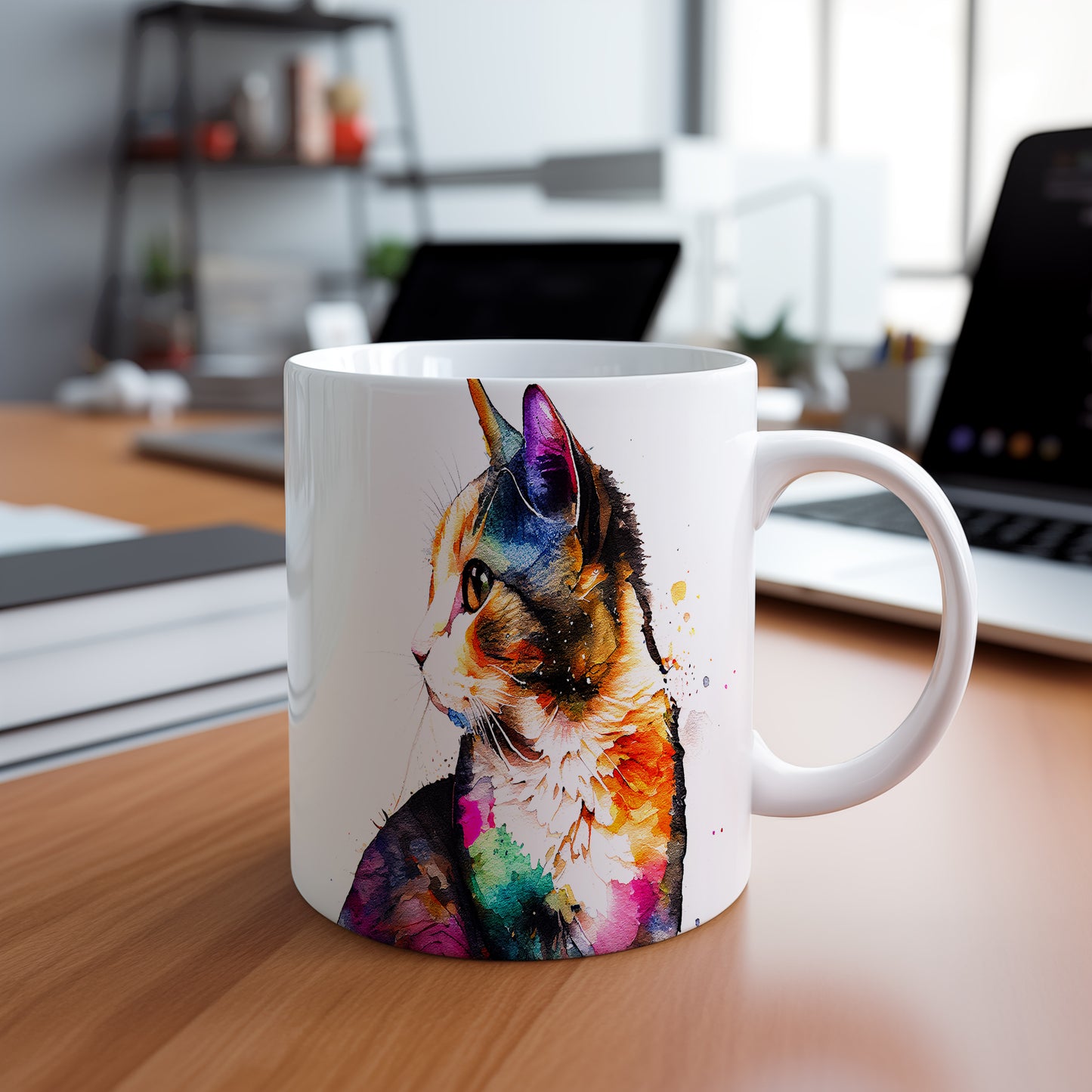 Hrnek s barevnou kočkou – černobílým motivem