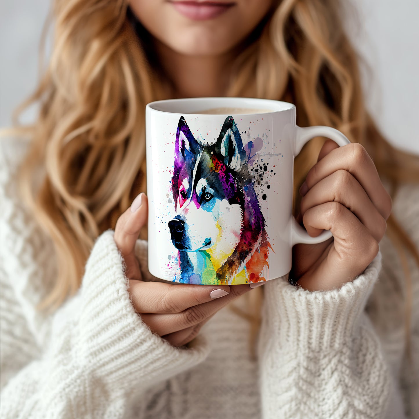 Hrnek s barevným portrétem huskyho