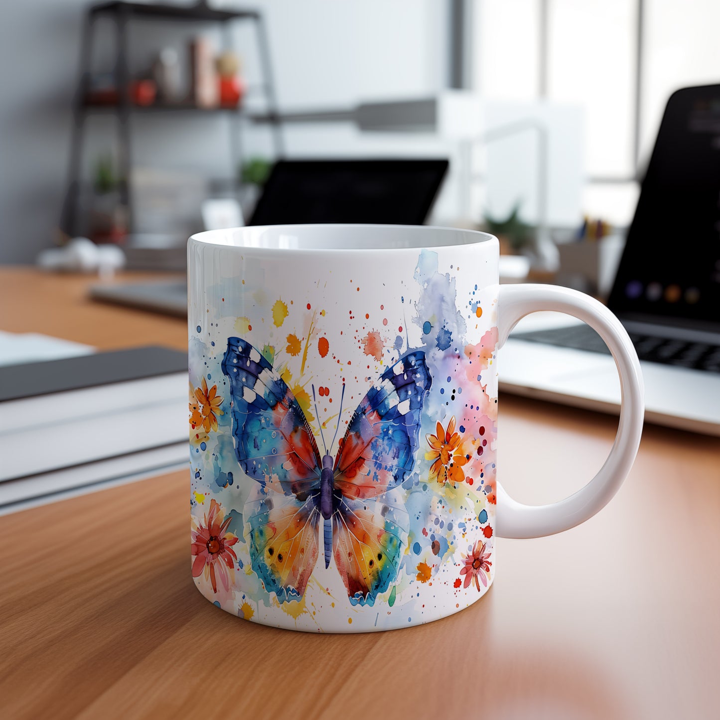 Hrnek s motýlem v barevném vzoru