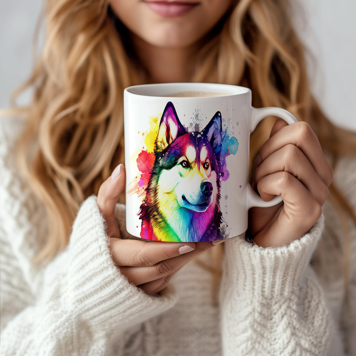 Hrnek s barevným motivem huskyho