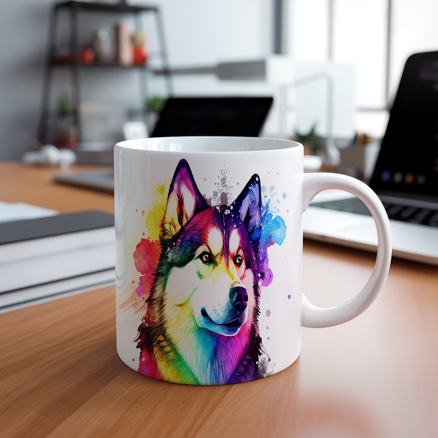 Hrnek s barevným motivem huskyho