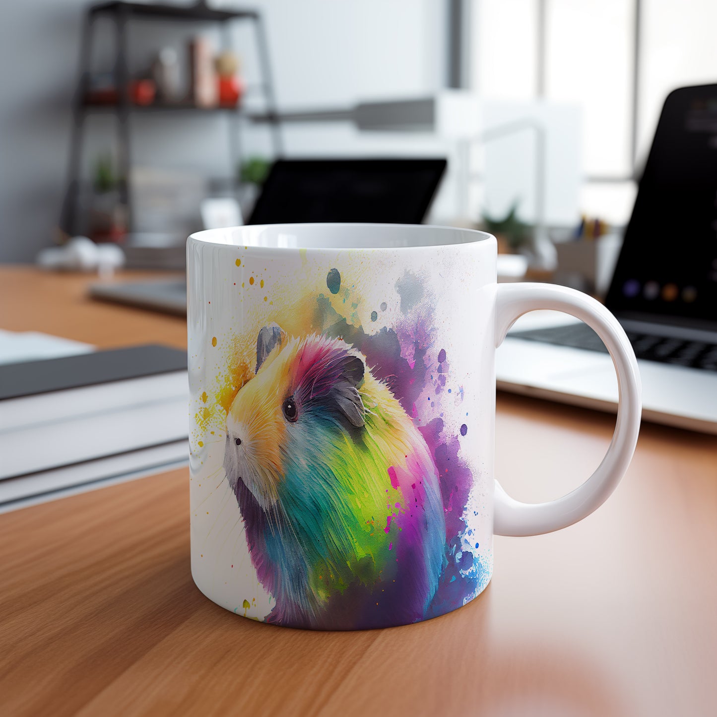 Hrnek s barevným morčetem – černobílým motivem