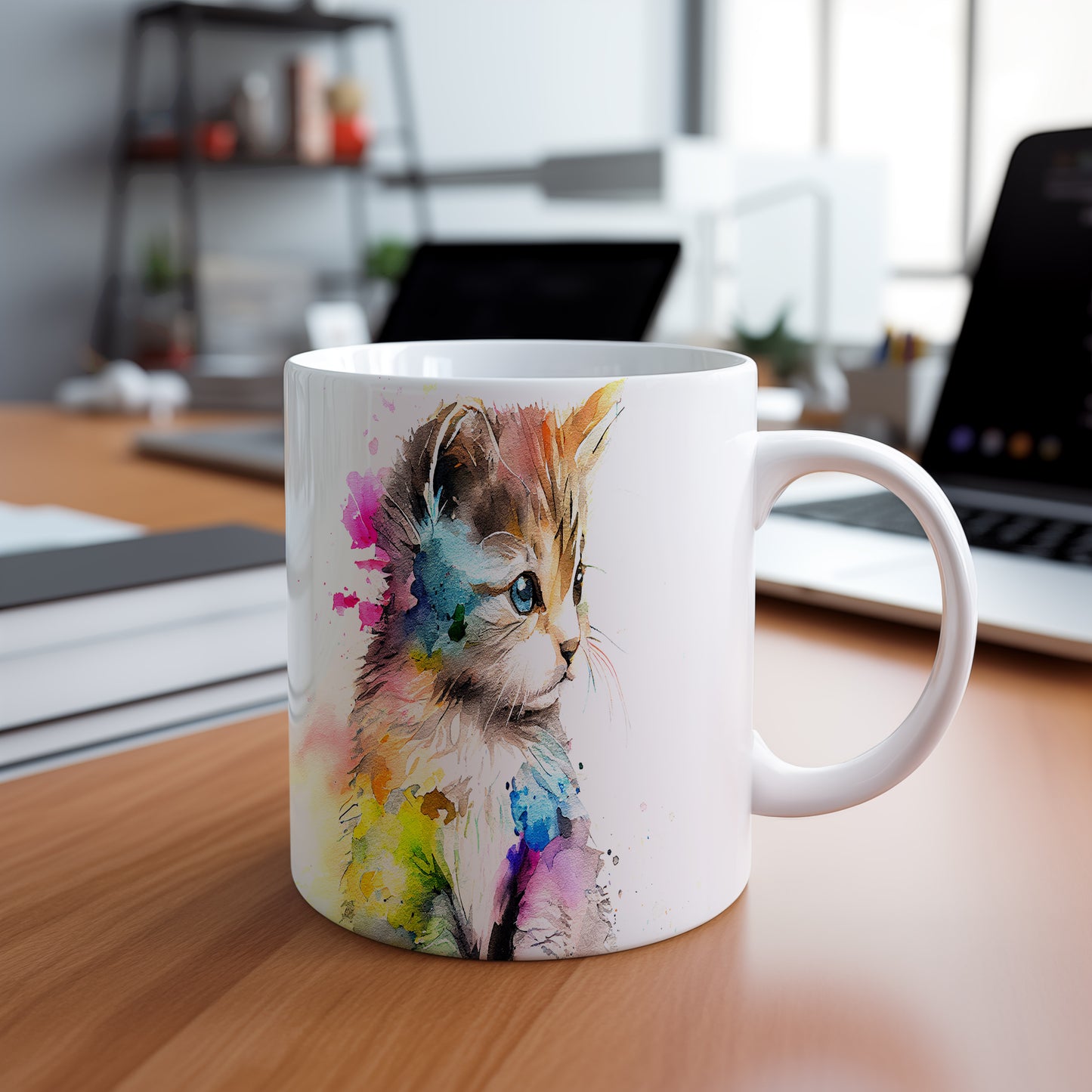 Hrnek s malým barevným koťátkem