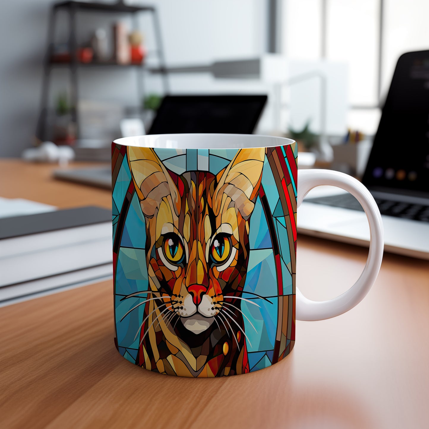 Hrnek s barevným kočkovitým motivem