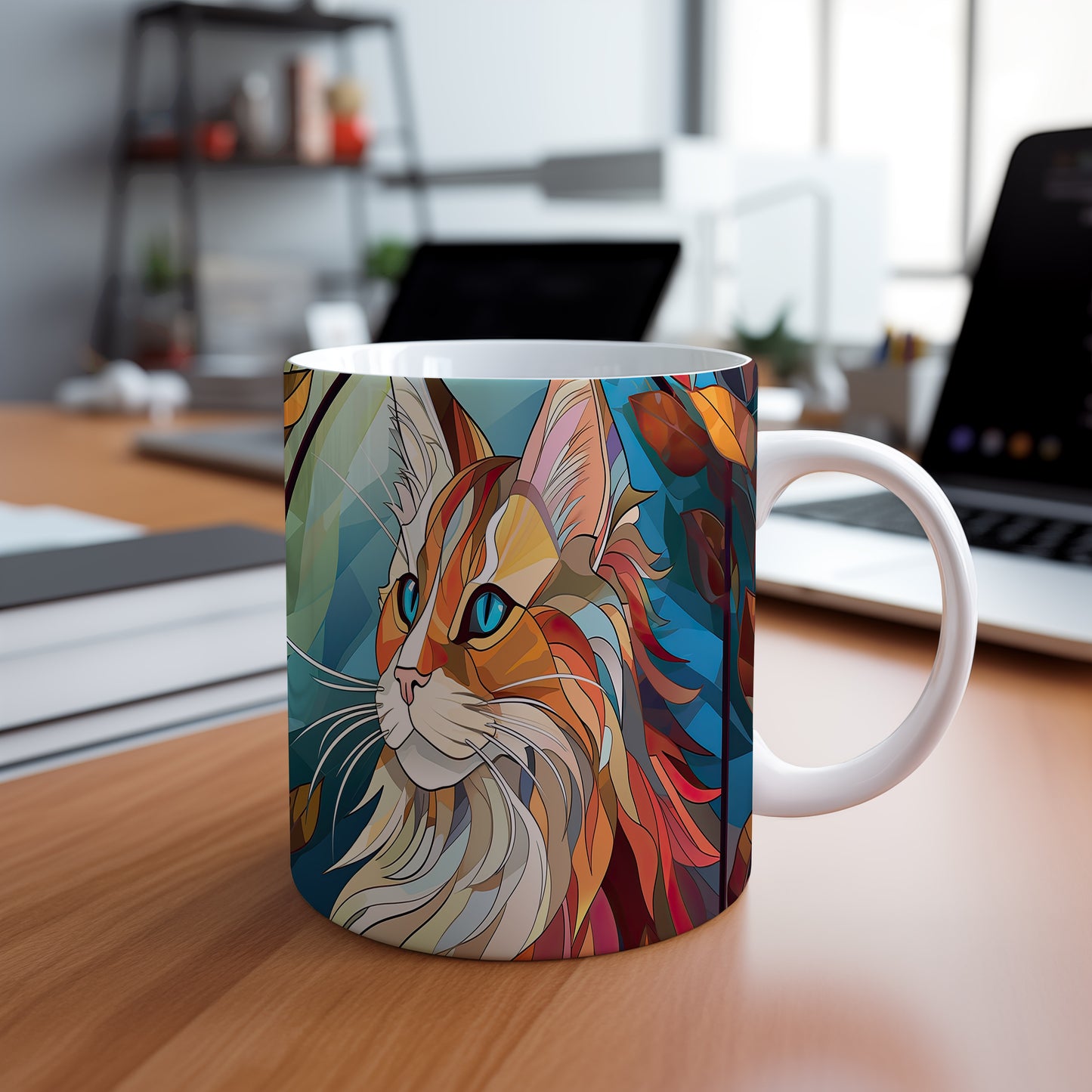 Hrnek s barevným kočkem – černobílým motivem