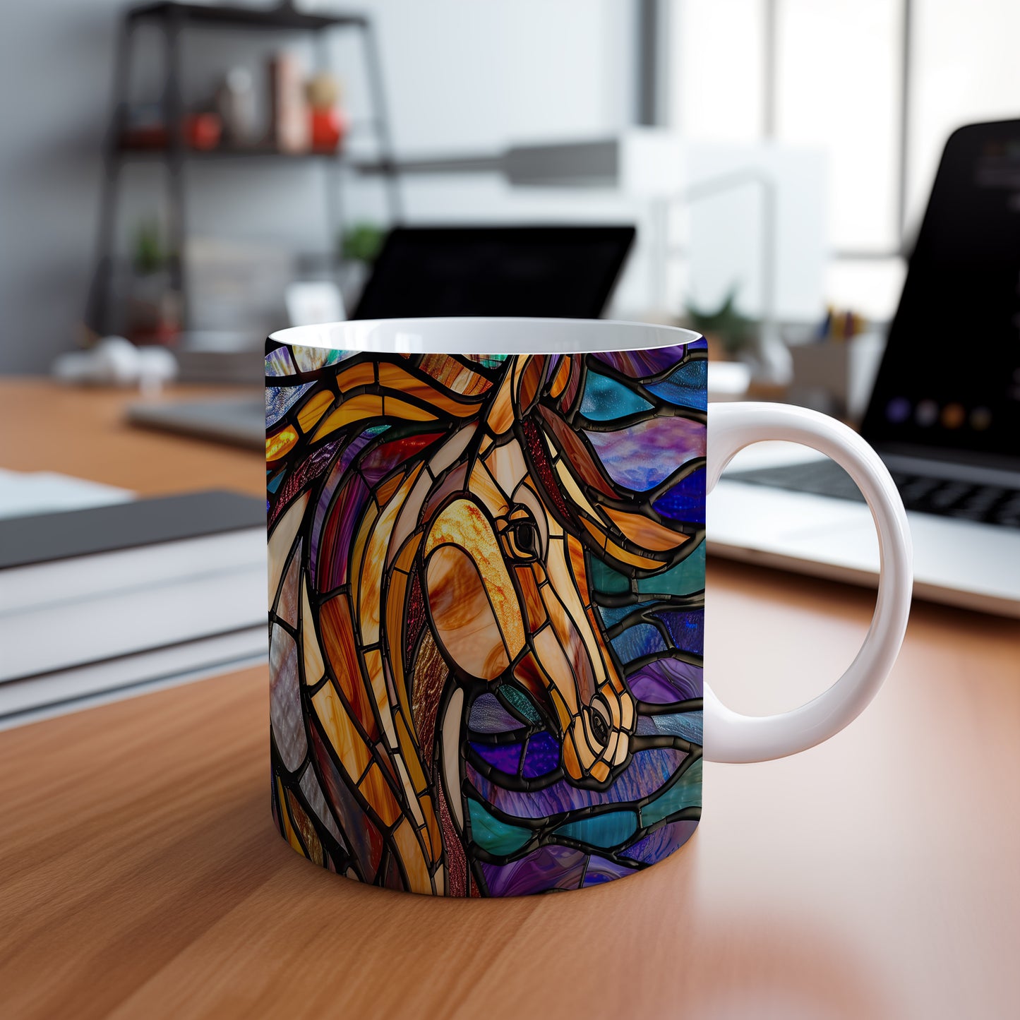 Hrnek s designem koně v barevném stylu