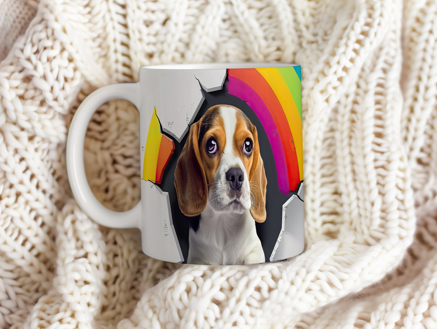 Hrnek s beagle psem a duhou