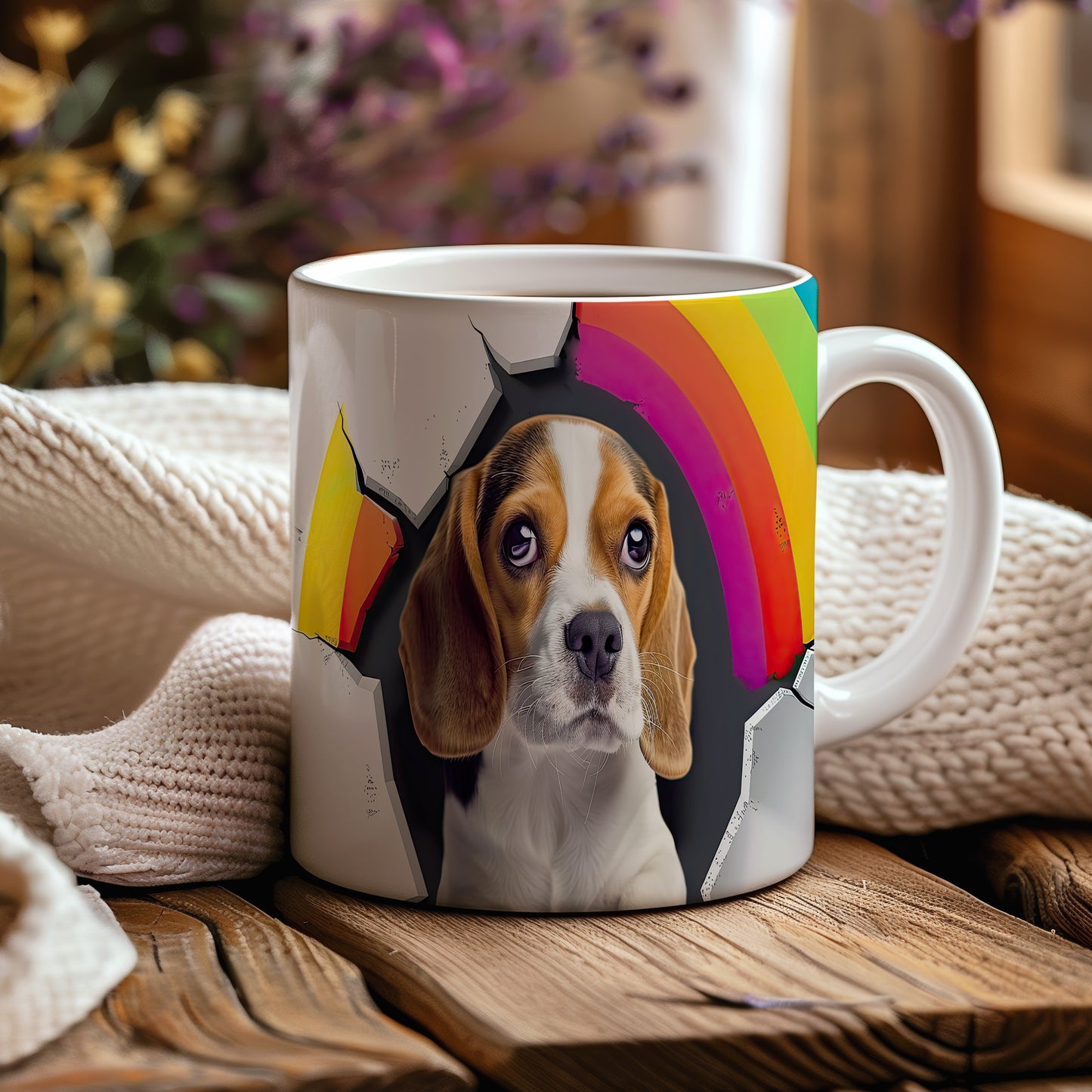 Hrnek s beagle psem a duhou