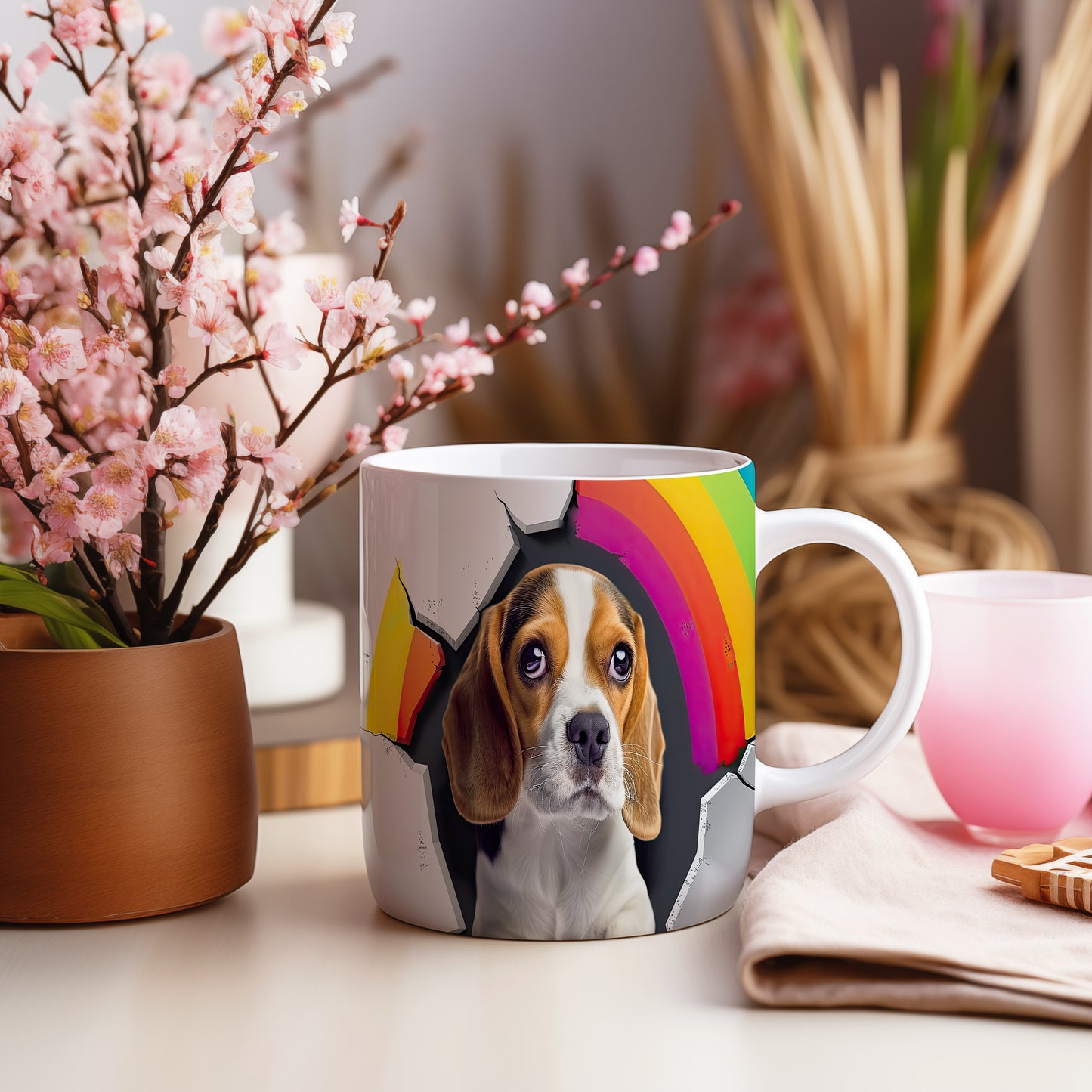 Hrnek s beagle psem a duhou