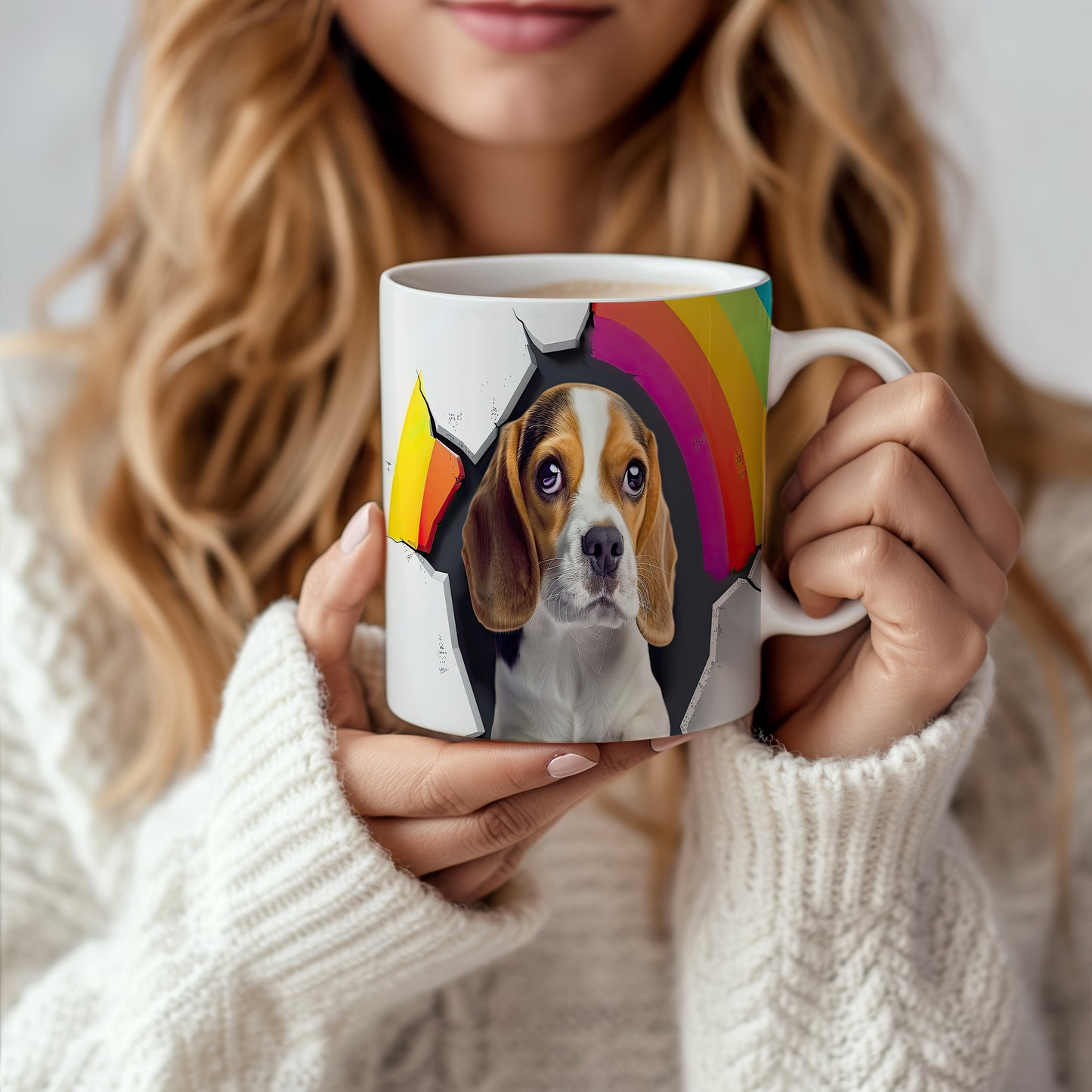 Hrnek s beagle psem a duhou