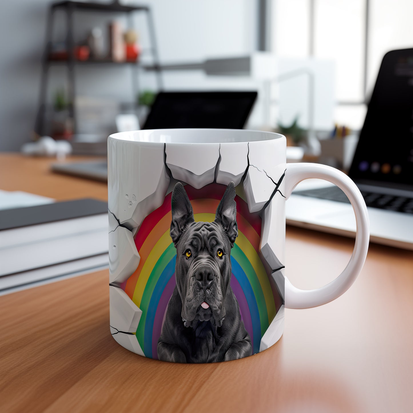 Hrnek s bulldogem a duhovým 3D efektem