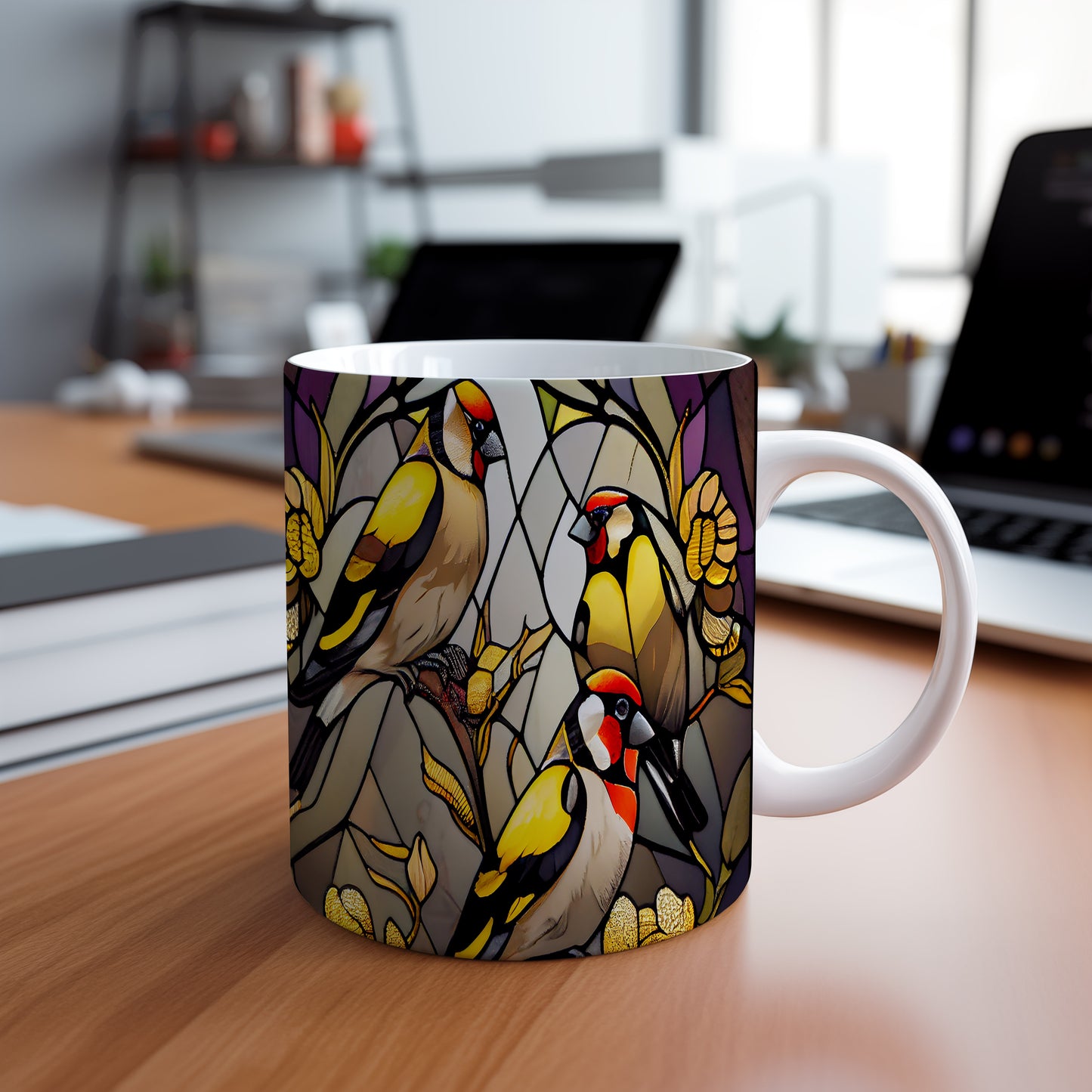 Hrnek s ptáky v barevném designu