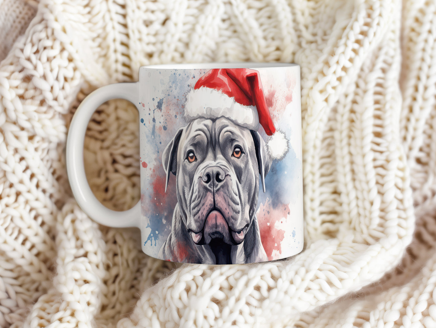 Hrnek s cane corso a vánoční čepicí