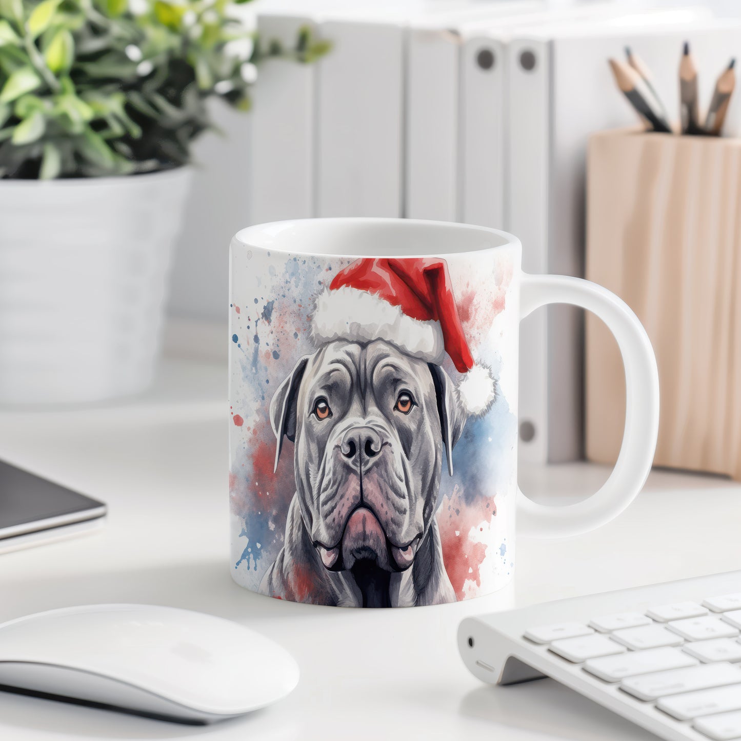 Hrnek s cane corso a vánoční čepicí