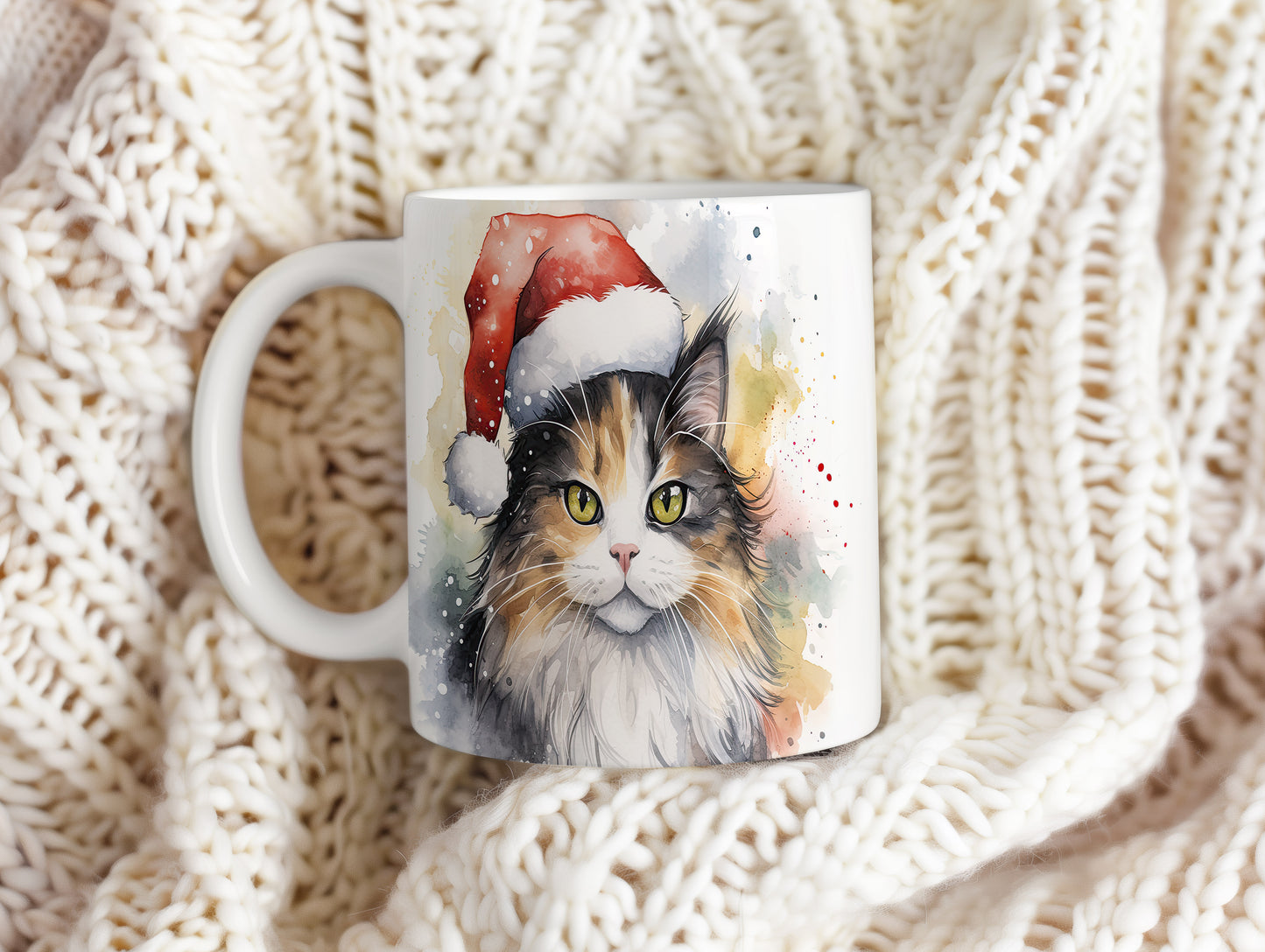 Hrnek s kočkou v čepici Santy