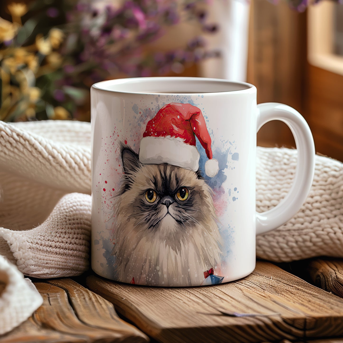 Hrnek s kočkou v čepici Santa – originálním motivem