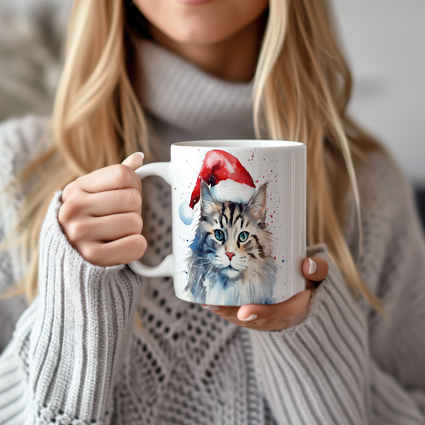 Hrnek s kočkou v čepici Santa – výrazným designem