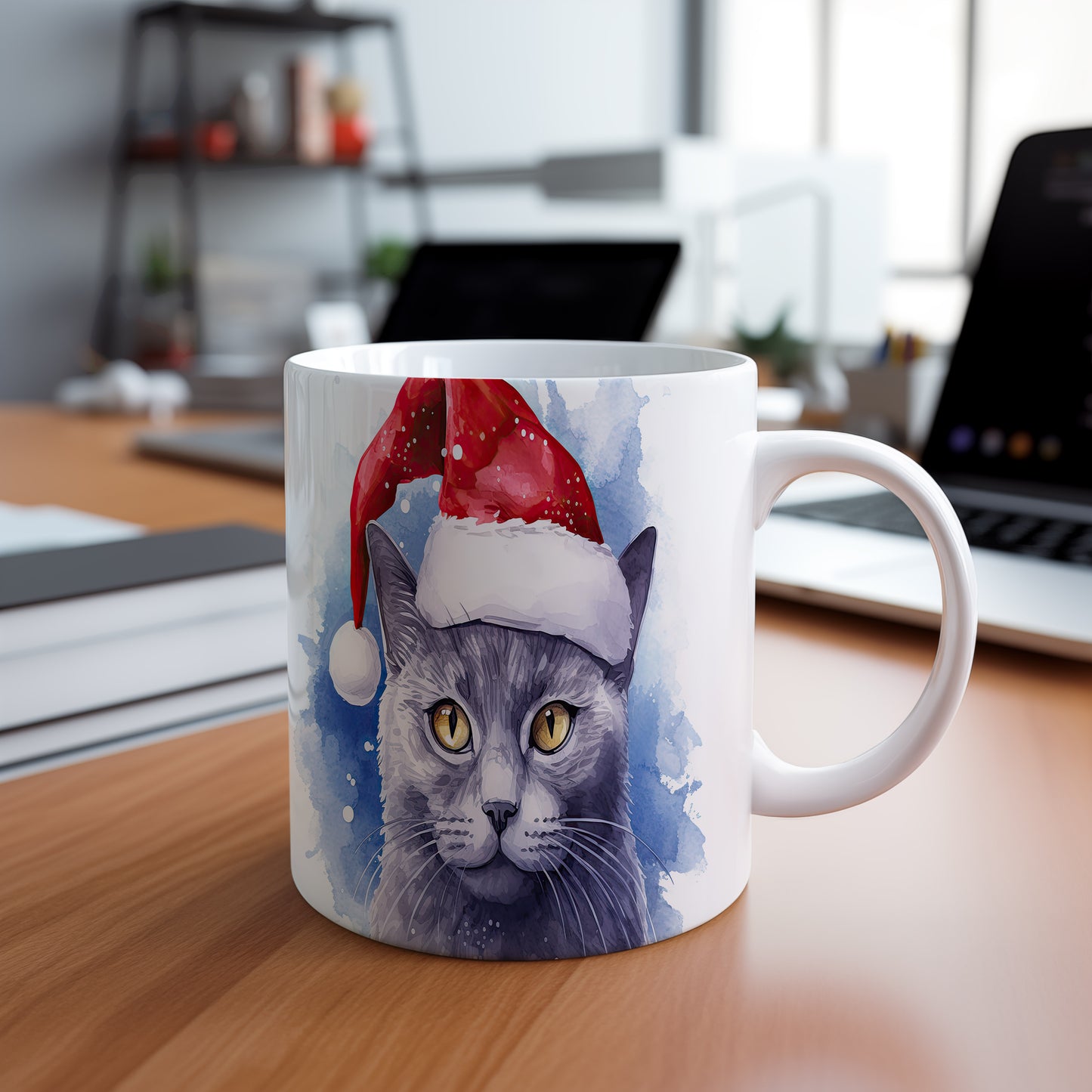 Hrnek s kočkou v čepici Santa – kontrastním vzhledem