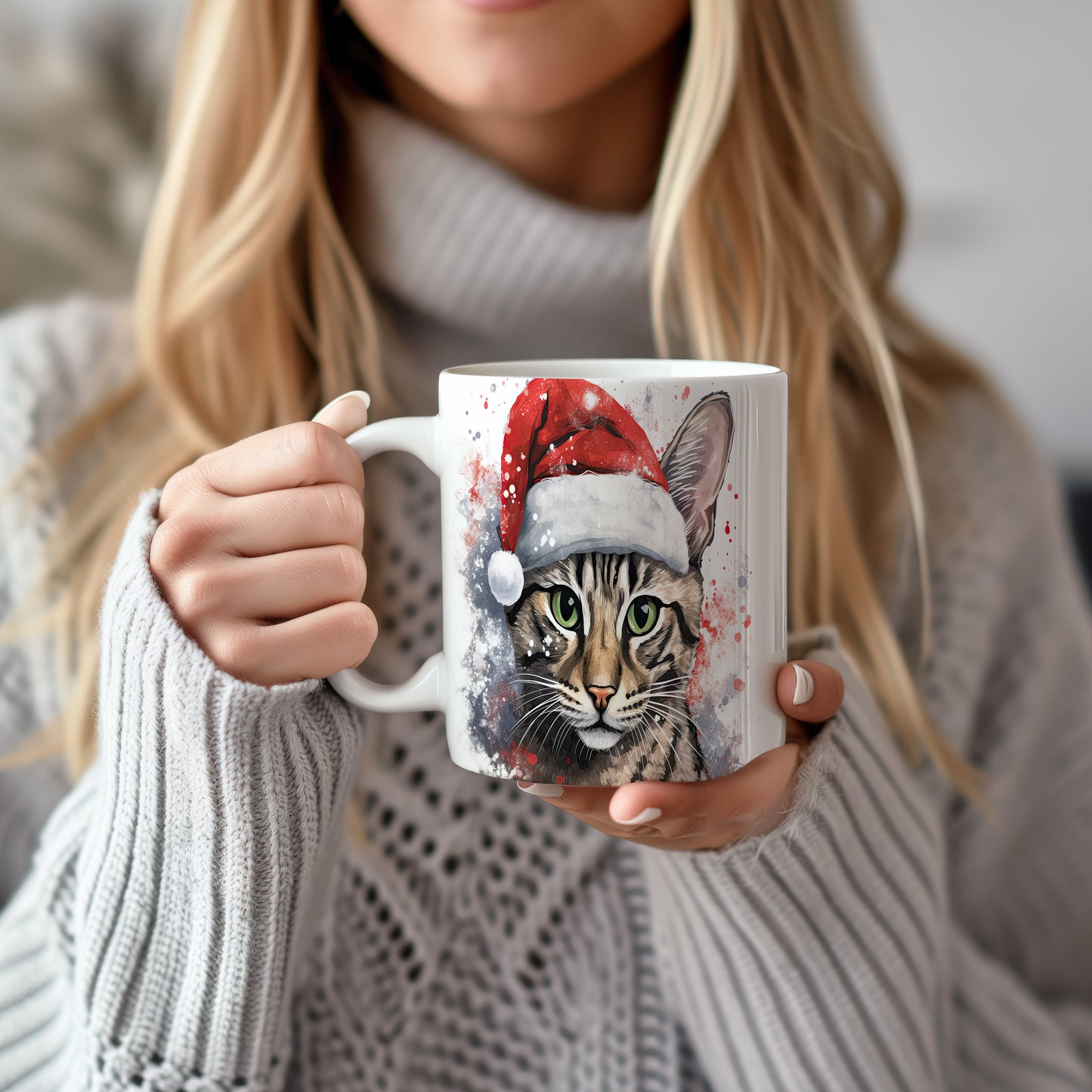 Hrnek s kočkou v Santa klobouku – originálním motivem