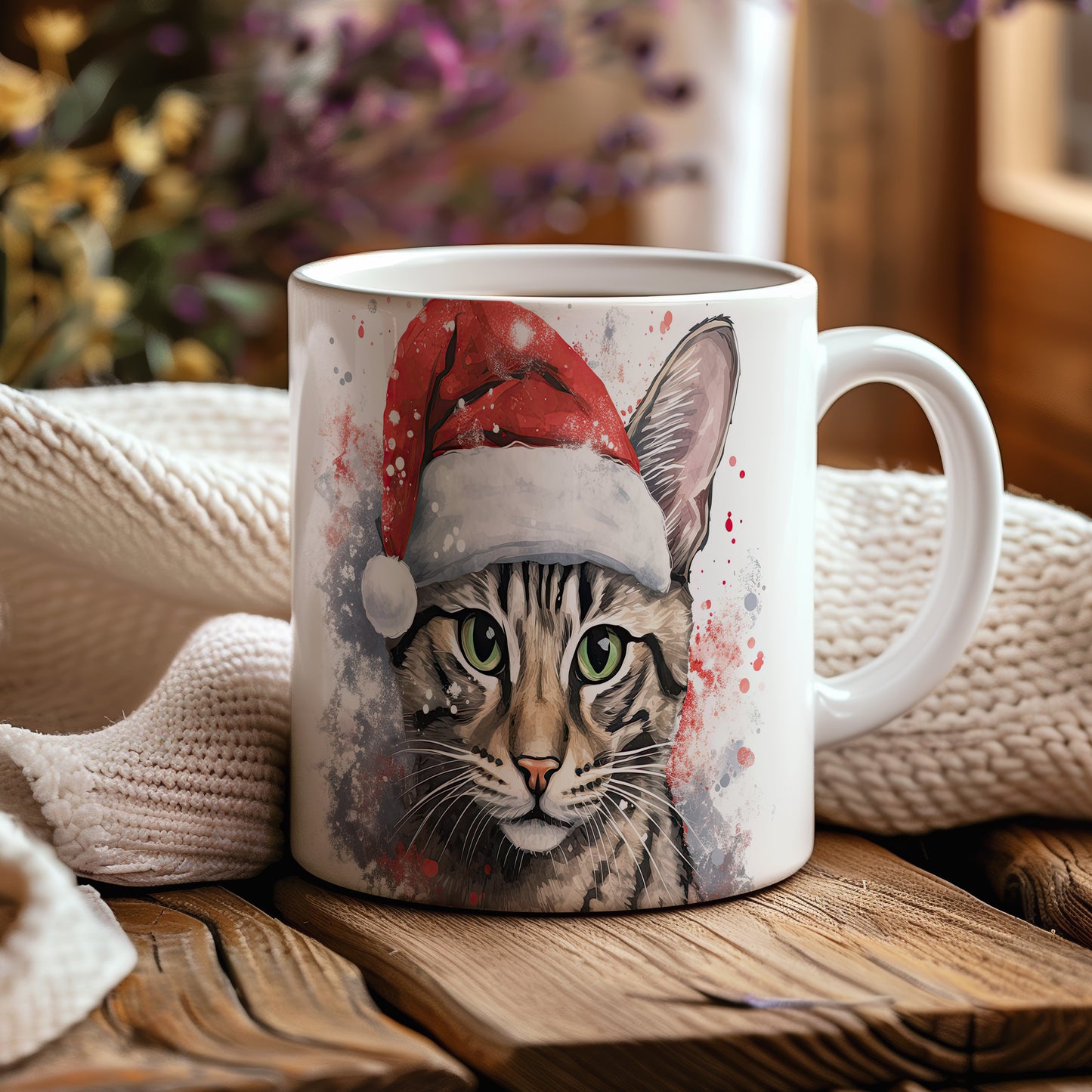 Hrnek s kočkou v Santa klobouku – originálním motivem