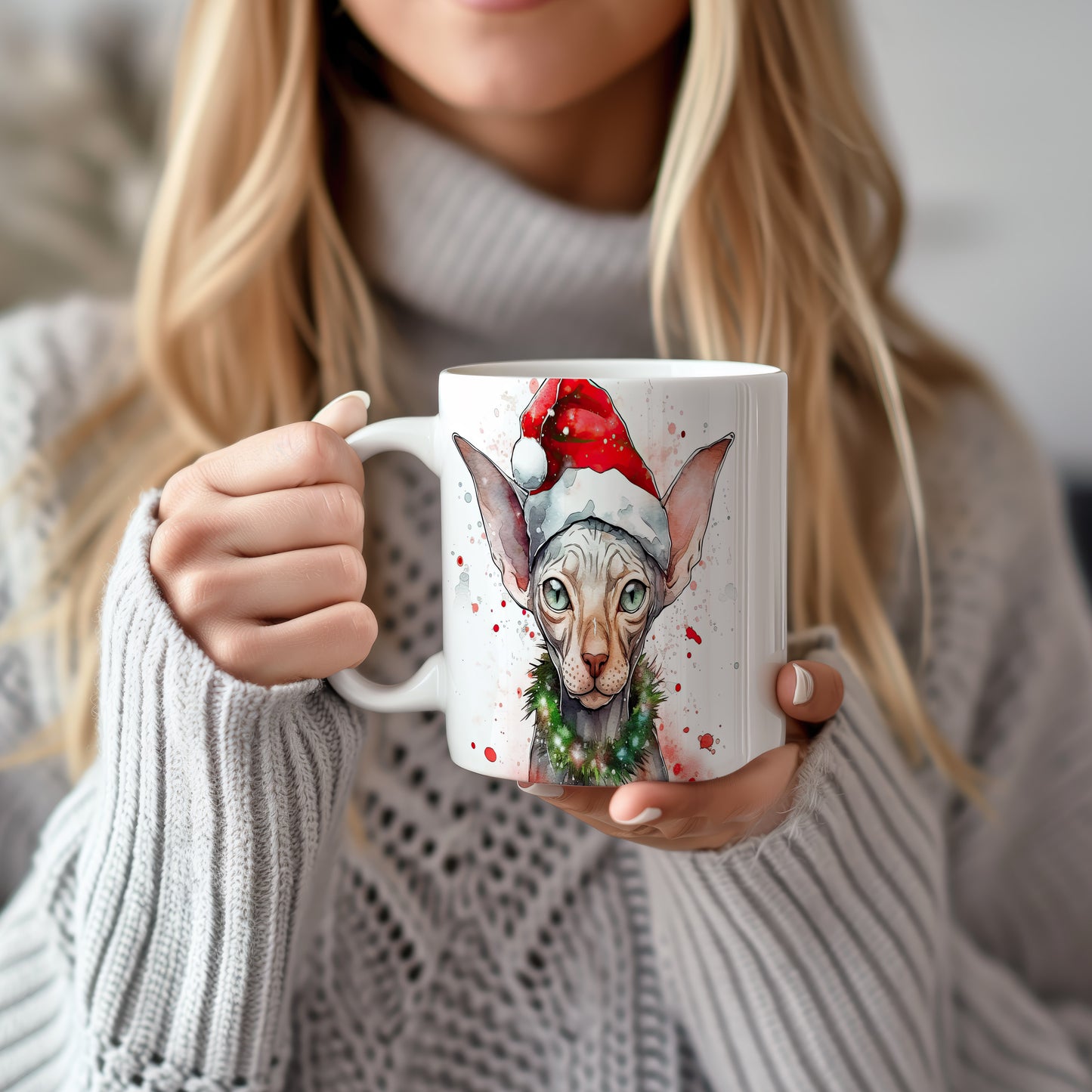 Hrnek se Sphynxem v Santa čepici